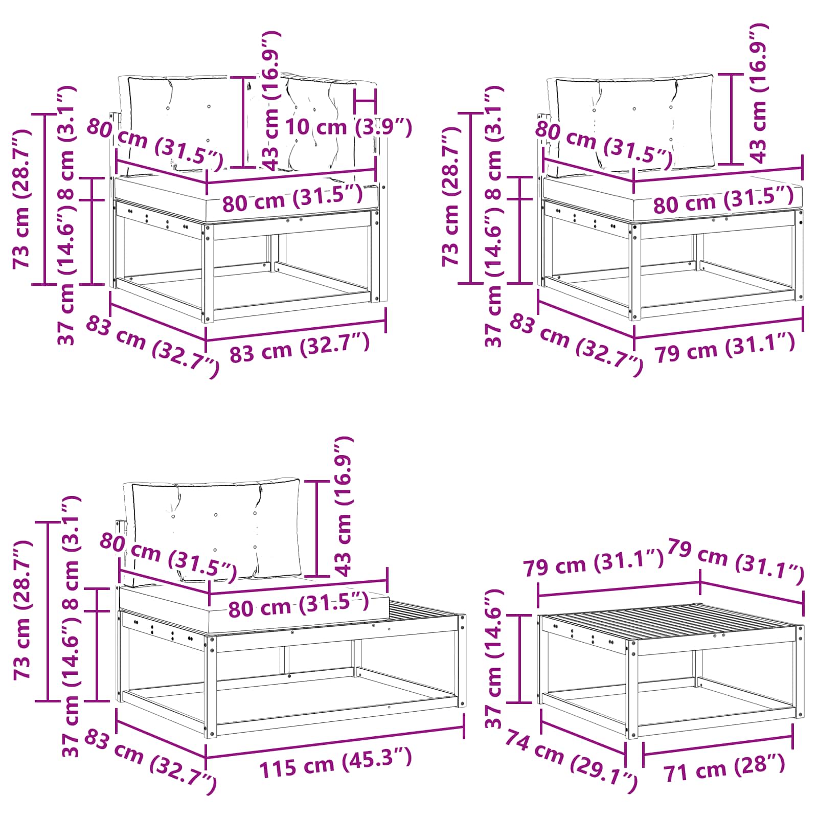 Ensemble de canapés d'extérieur 5 pc Blanc Polyester