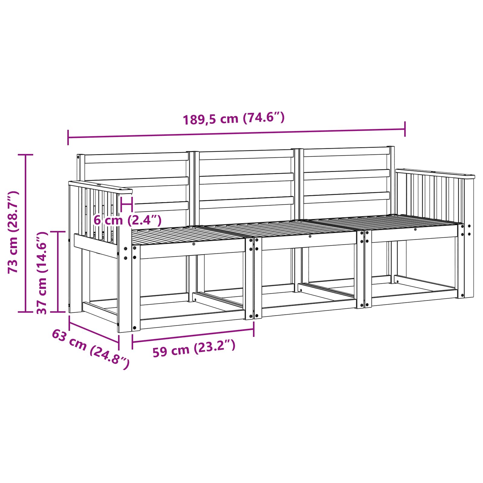 Ensemble de canapés d'extérieur 3 pcs Blanc 189,5 x 63 x 73 cm