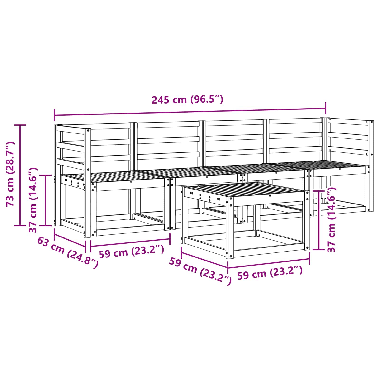 Ensemble de canapés d'extérieur 5 pcs Blanc 59 x 59 x 37 cm - XIOS