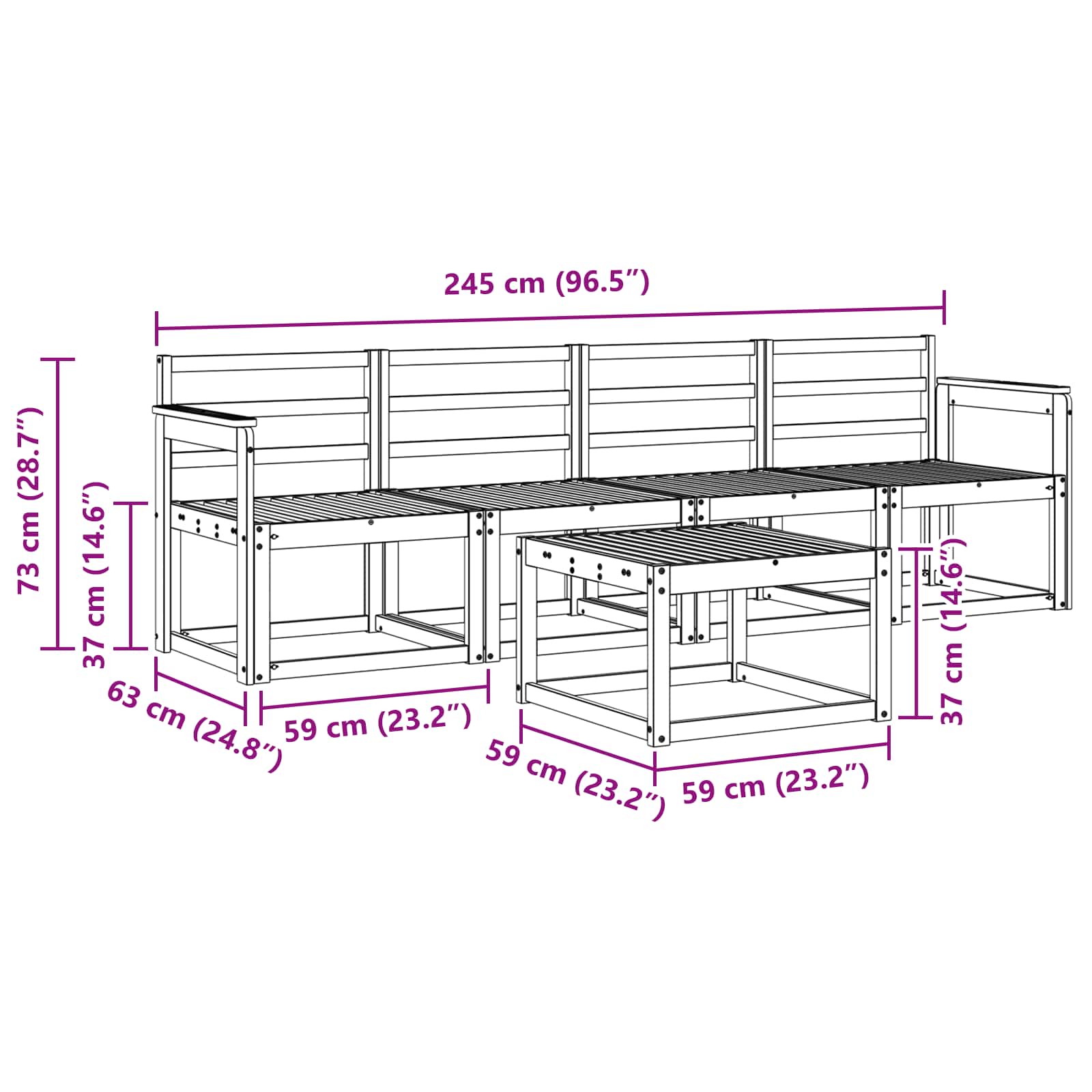 Ensemble de canapés d'extérieur 5 pcs Blanc 59 x 59 x 37 cm - XIOS