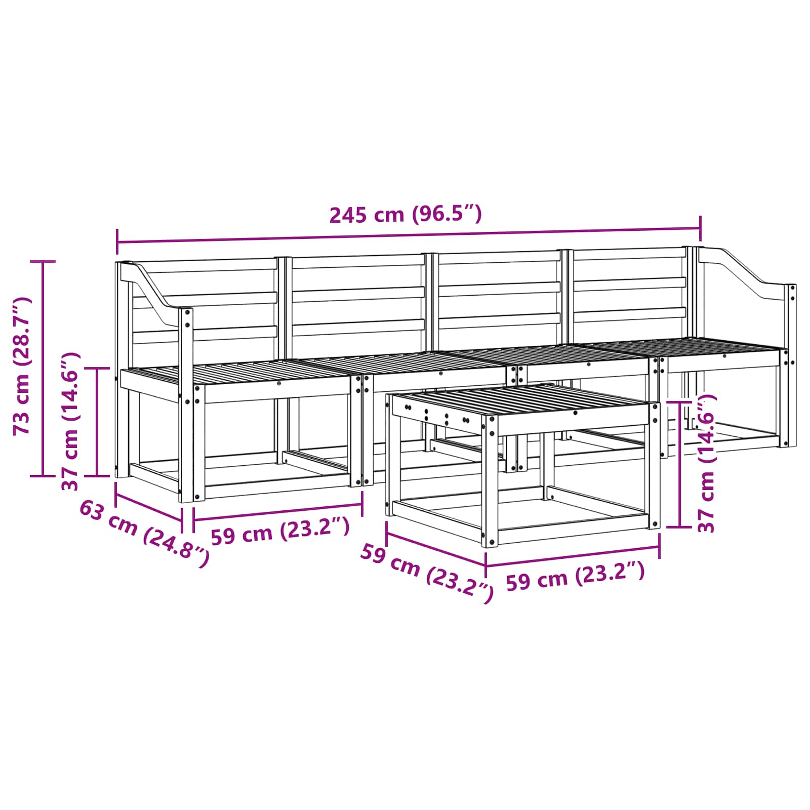Ensemble de canapés d'extérieur 5 pcs Blanc 59 x 59 x 37 cm - XIOS
