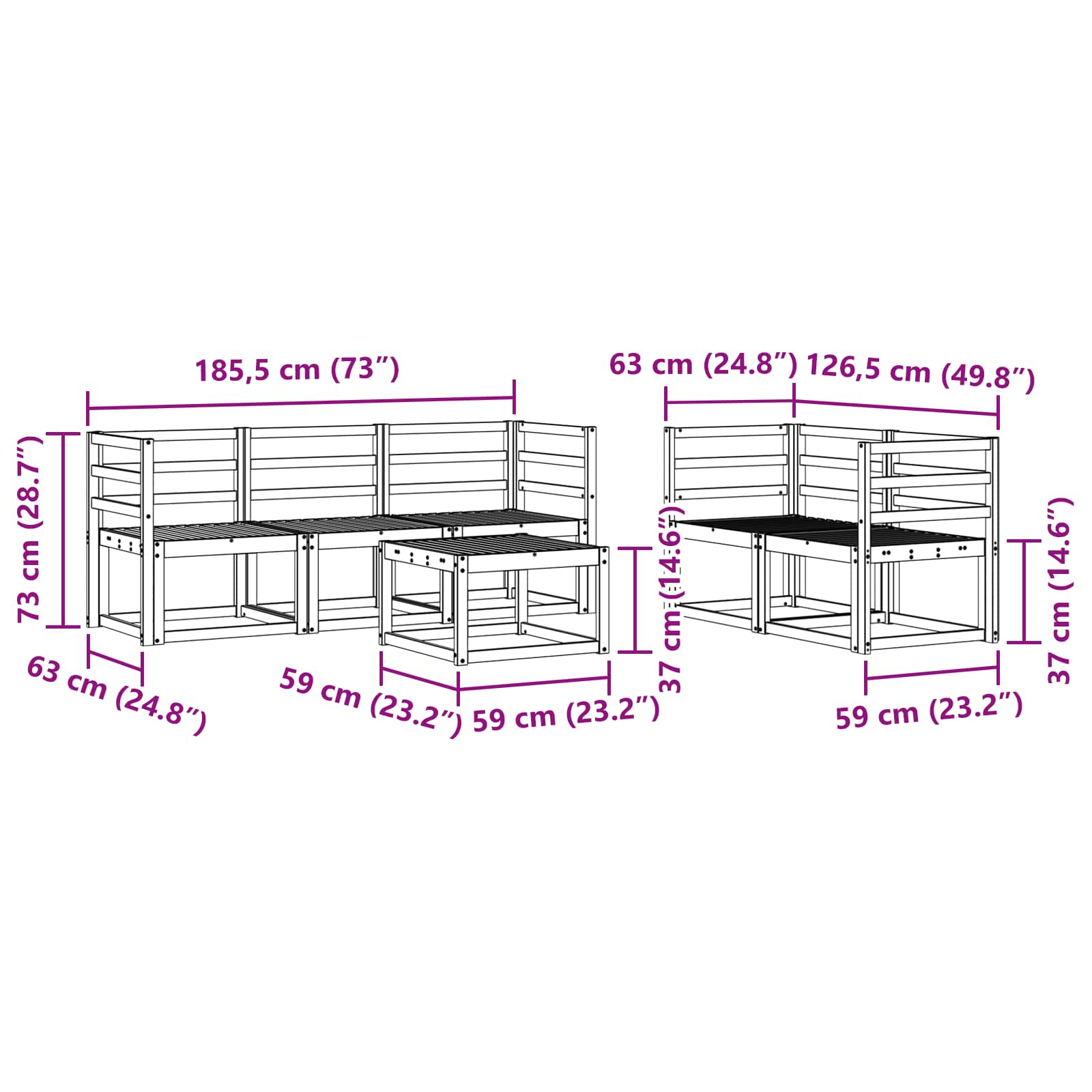 Ensemble de canapés d'extérieur 6 pcs Blanc 59 x 59 x 37 cm - XIOS