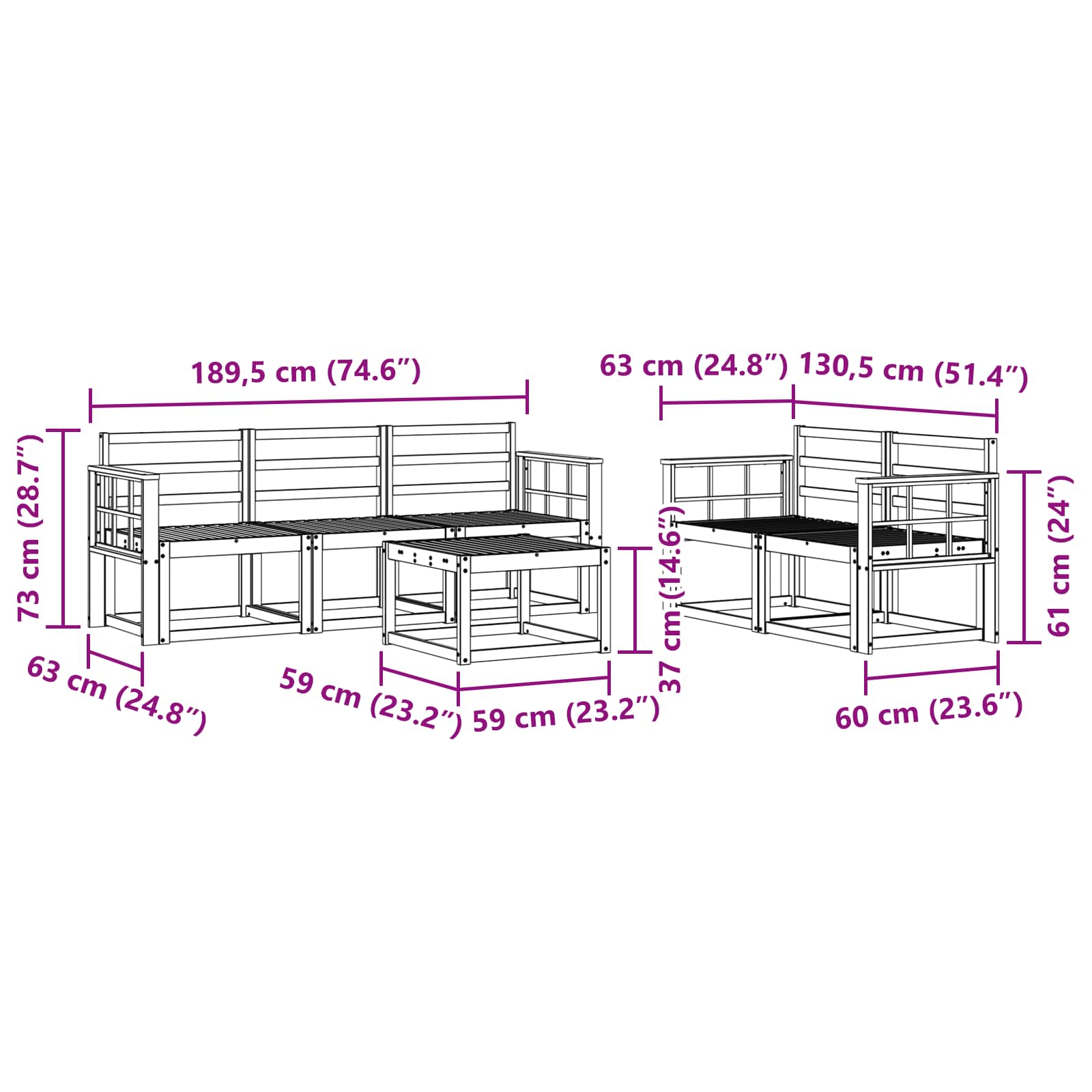 Ensemble de canapés d'extérieur 6 pcs Blanc 59 x 59 x 37 cm - XIOS