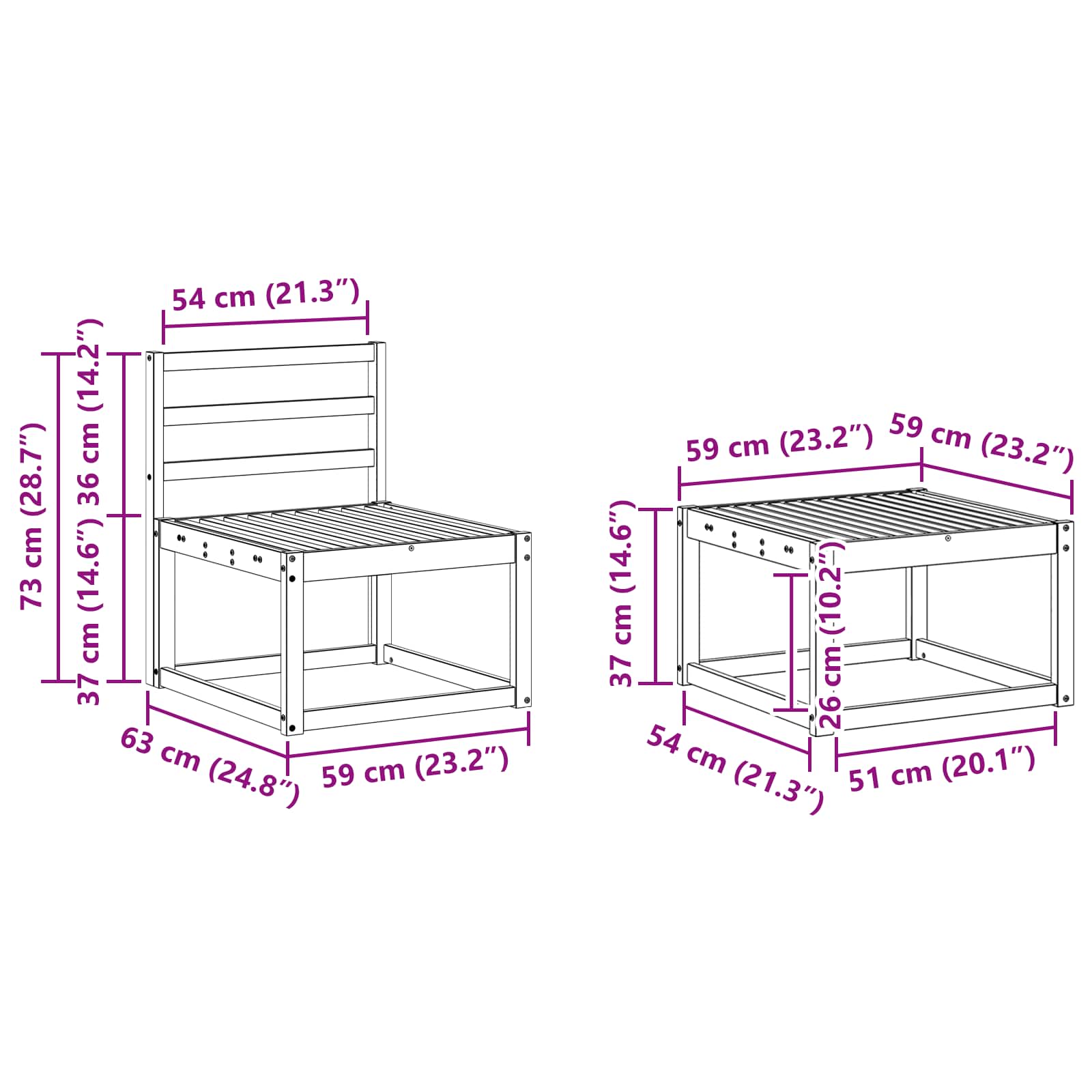 Ensemble de canapés d'extérieur 6 pcs Blanc 59 x 59 x 37 cm - XIOS