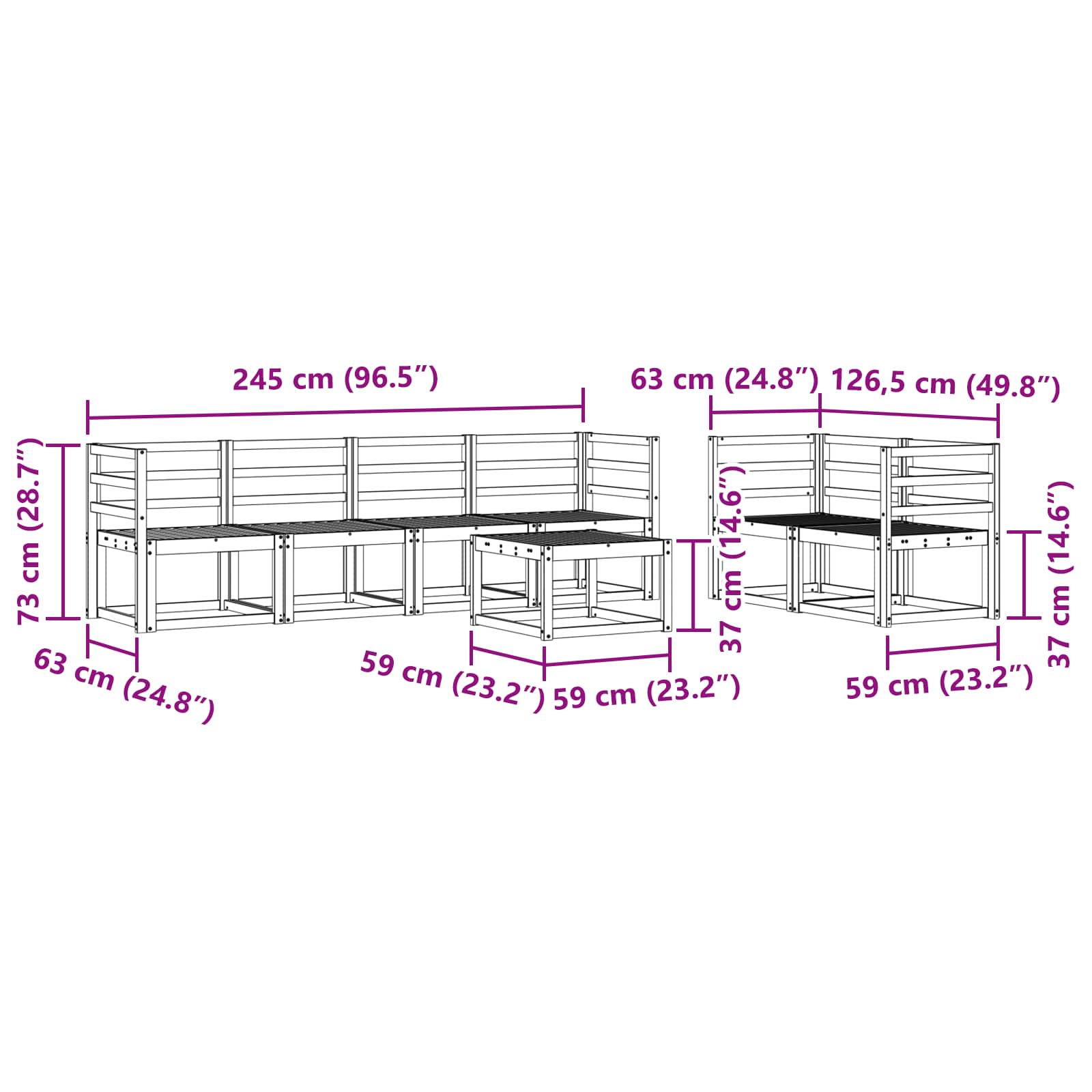 Ensemble de canapés d'extérieur 7 pcs Blanc 59 x 59 x 37 cm - XIOS