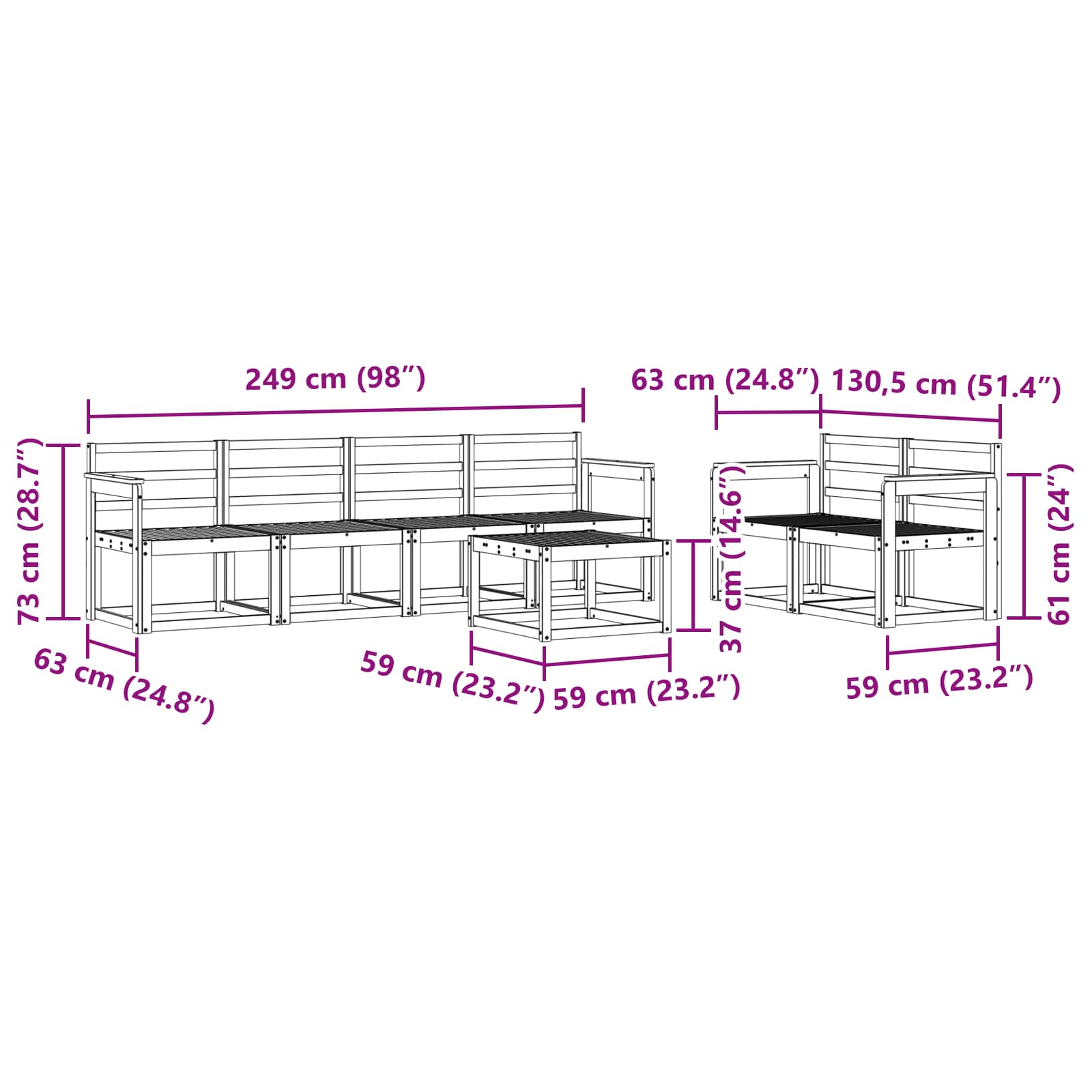Ensemble de canapés d'extérieur 7 pcs Blanc 59 x 59 x 37 cm - XIOS