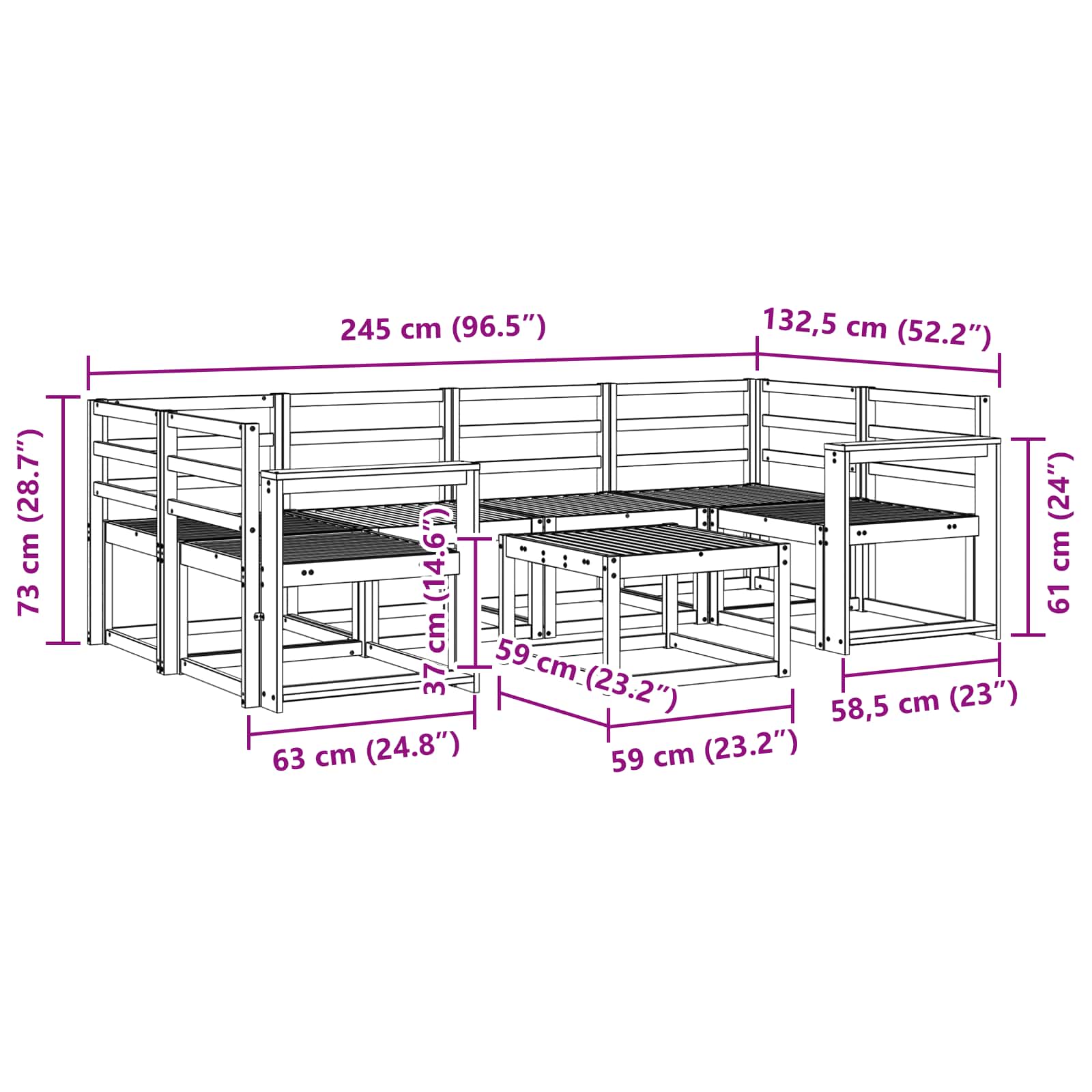 Ensemble de canapés d'extérieur 7 pcs Blanc 59 x 59 x 37 cm - XIOS