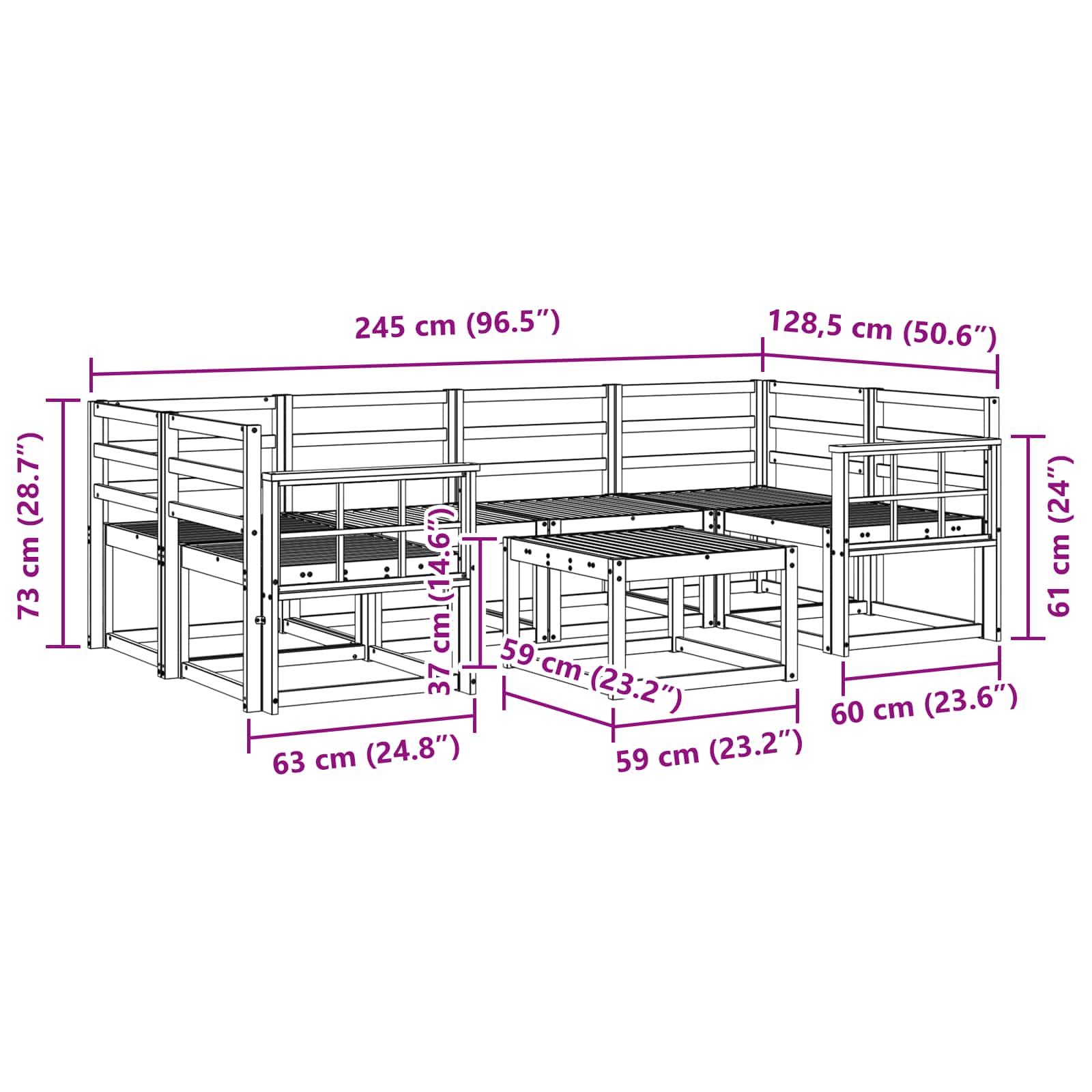 Ensemble de canapés d'extérieur 7 pcs Blanc 59 x 59 x 37 cm - XIOS