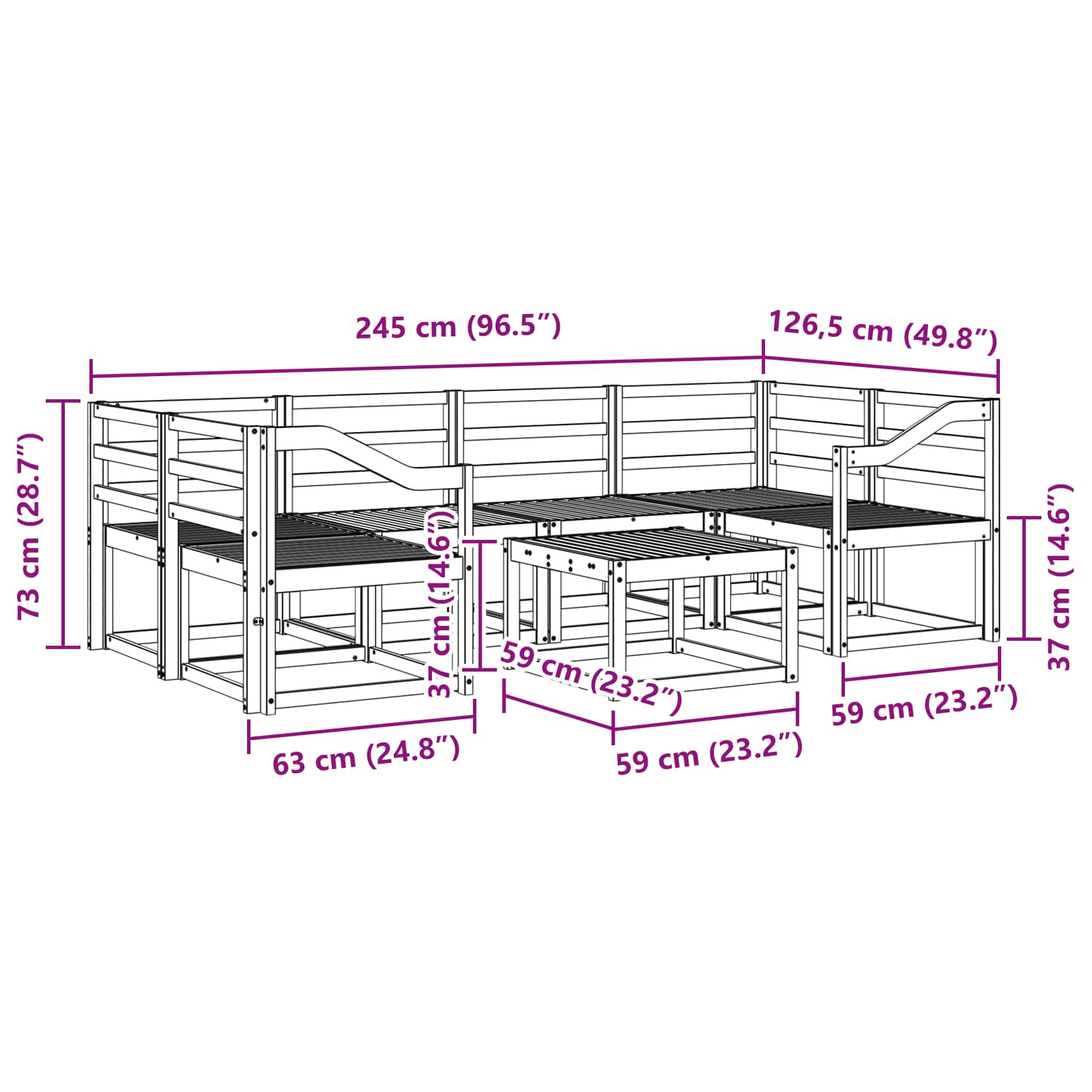 Ensemble de canapés d'extérieur 7 pcs Blanc 59 x 59 x 37 cm - XIOS
