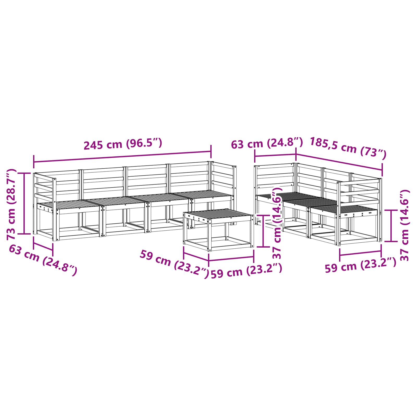 Ensemble de canapés d'extérieur 8 pcs Blanc 59 x 59 x 37 cm - XIOS