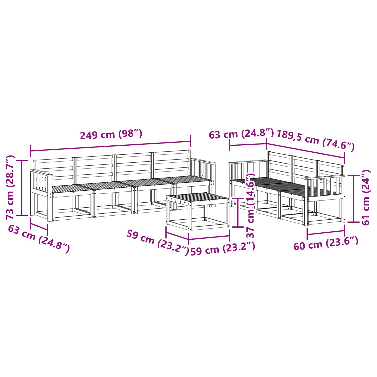 Ensemble de canapés d'extérieur 8 pcs Blanc 59 x 59 x 37 cm - XIOS
