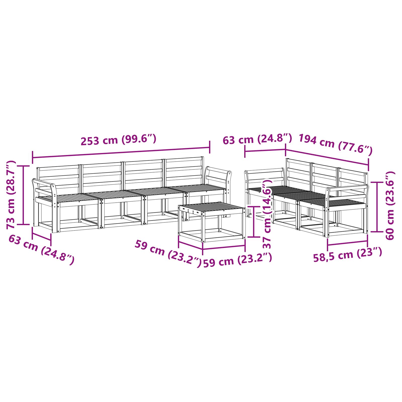 Ensemble de canapés d'extérieur 8 pcs Blanc 59 x 59 x 37 cm - XIOS