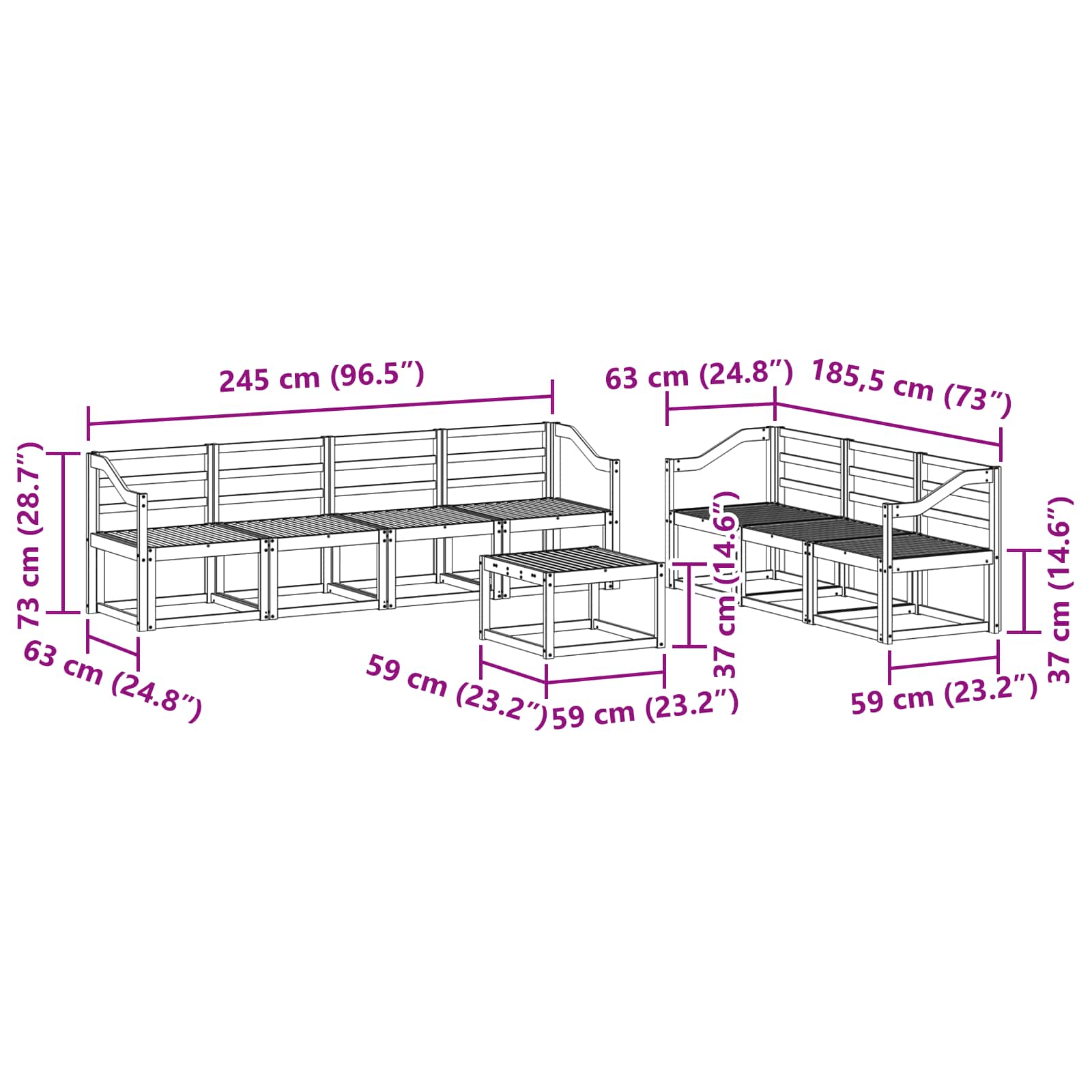 Ensemble de canapés d'extérieur 8 pcs Blanc 59 x 59 x 37 cm - XIOS