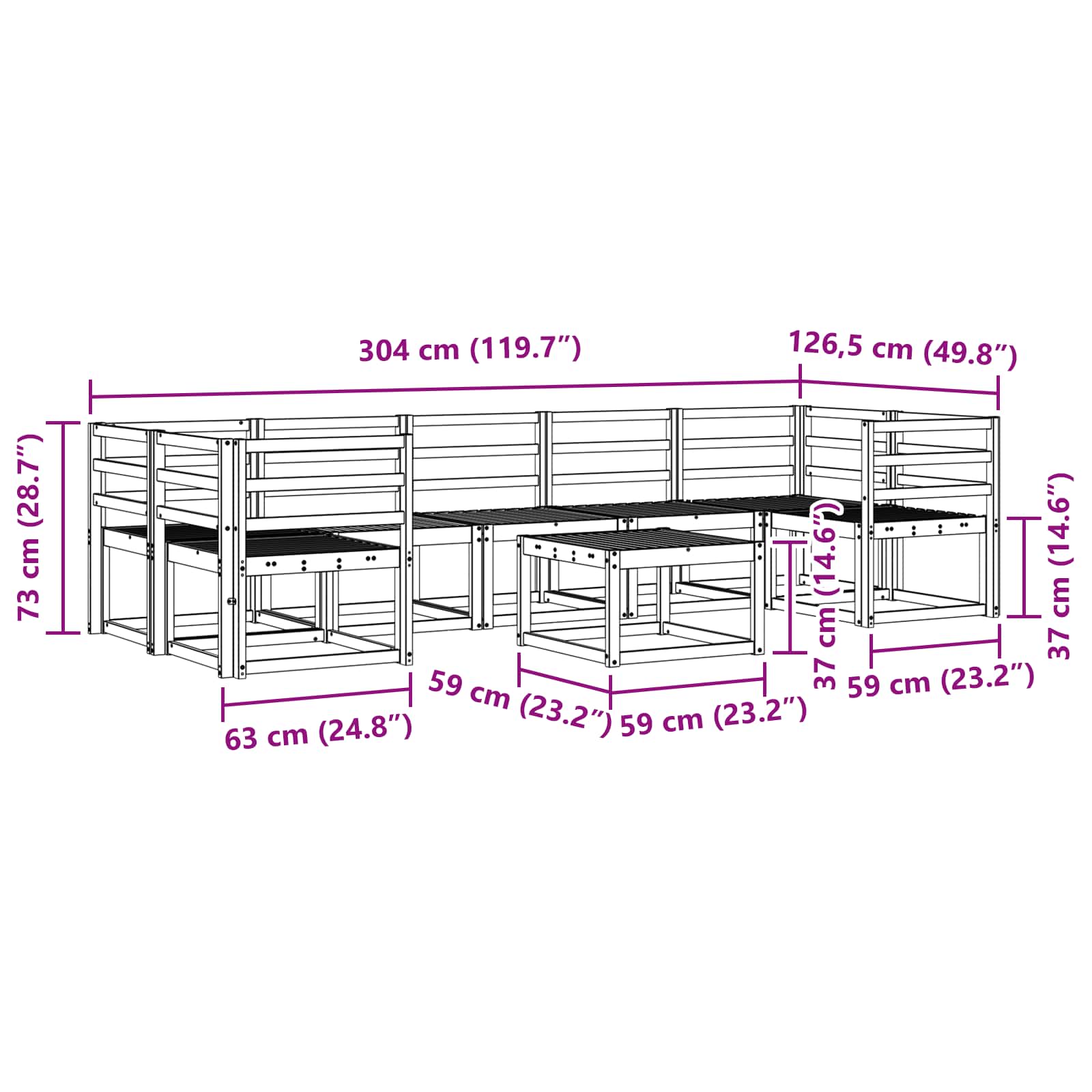Ensemble de canapés d'extérieur 8 pcs Blanc 59 x 59 x 37 cm - XIOS