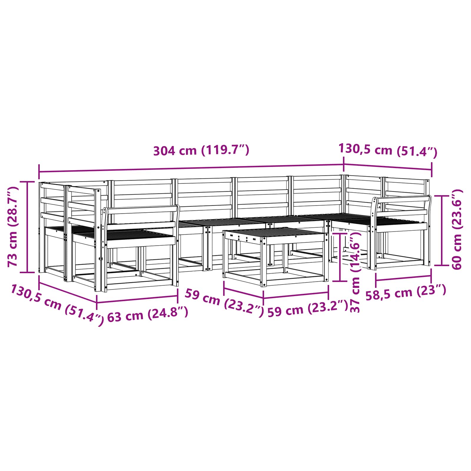 Ensemble de canapés d'extérieur 8 pcs Blanc 59 x 59 x 37 cm - XIOS