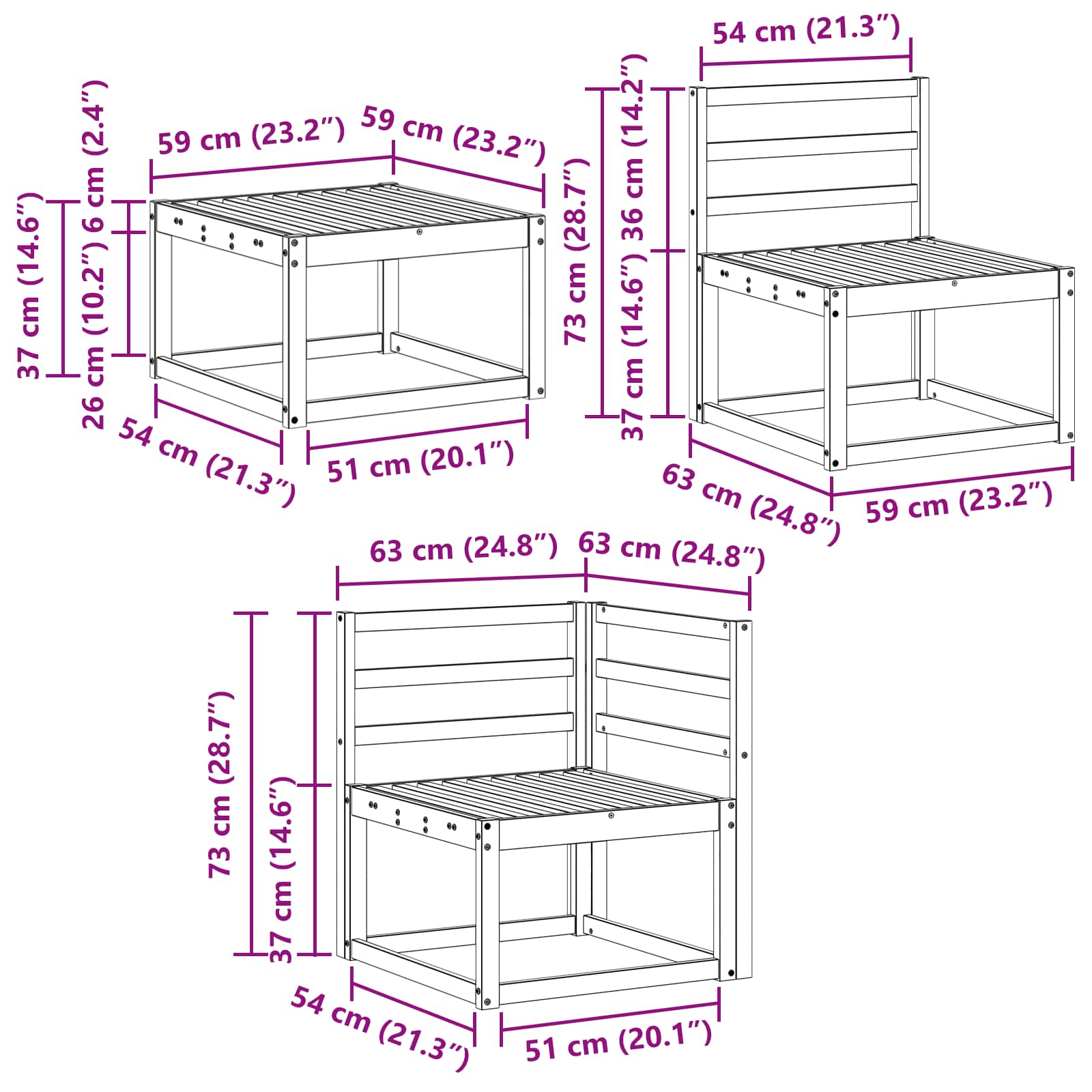Ensemble de canapés d'extérieur 8 pcs Blanc 59 x 59 x 37 cm - XIOS