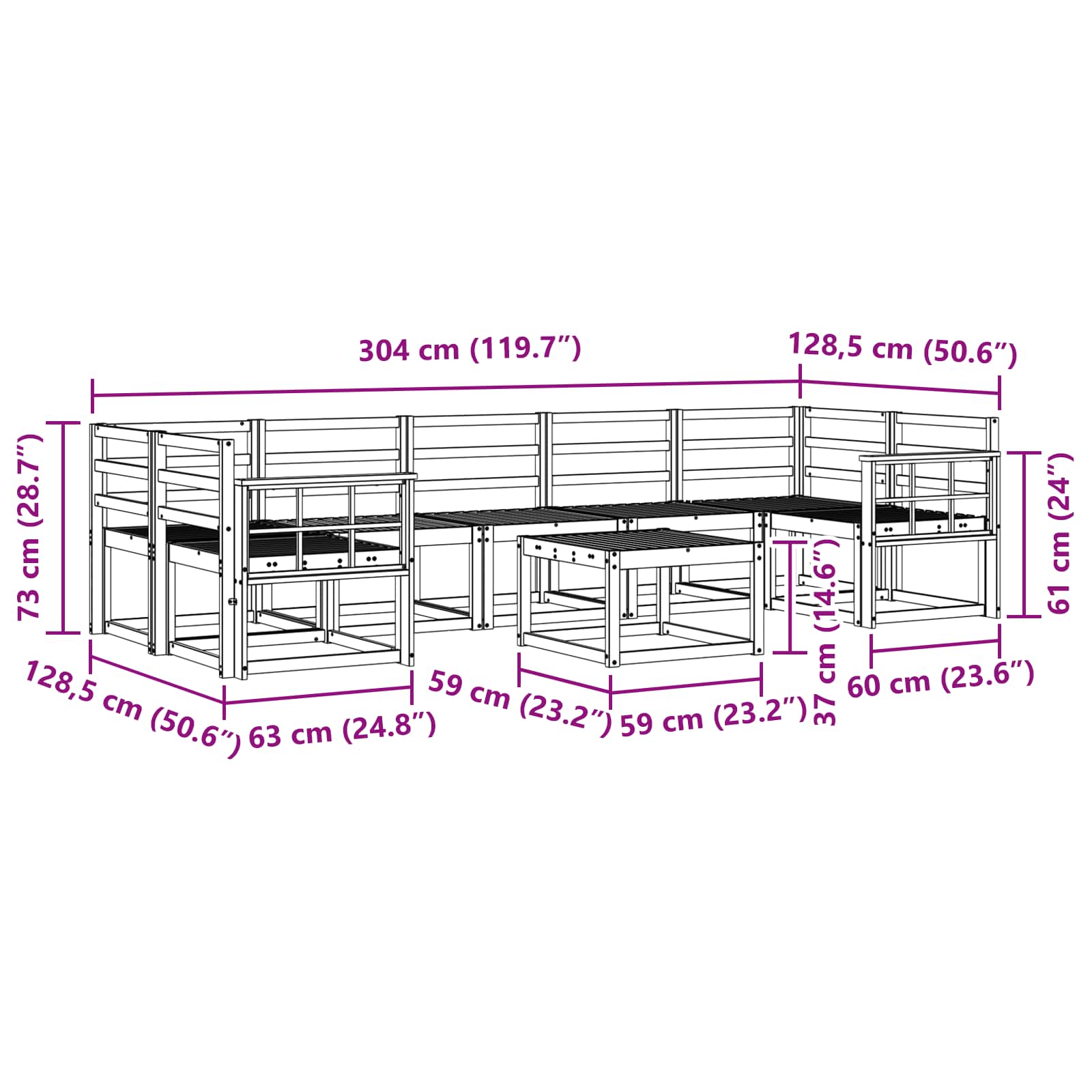 Ensemble de canapés d'extérieur 8 pcs Blanc 59 x 59 x 37 cm - XIOS