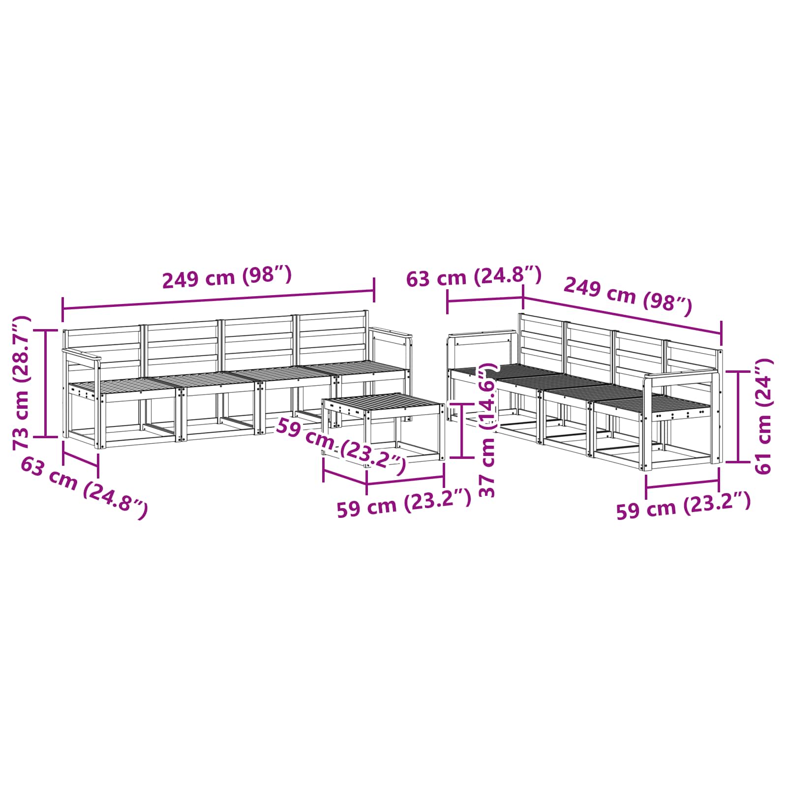 Ensemble de canapés d'extérieur 9 pcs Blanc 59 x 59 x 37 cm - XIOS