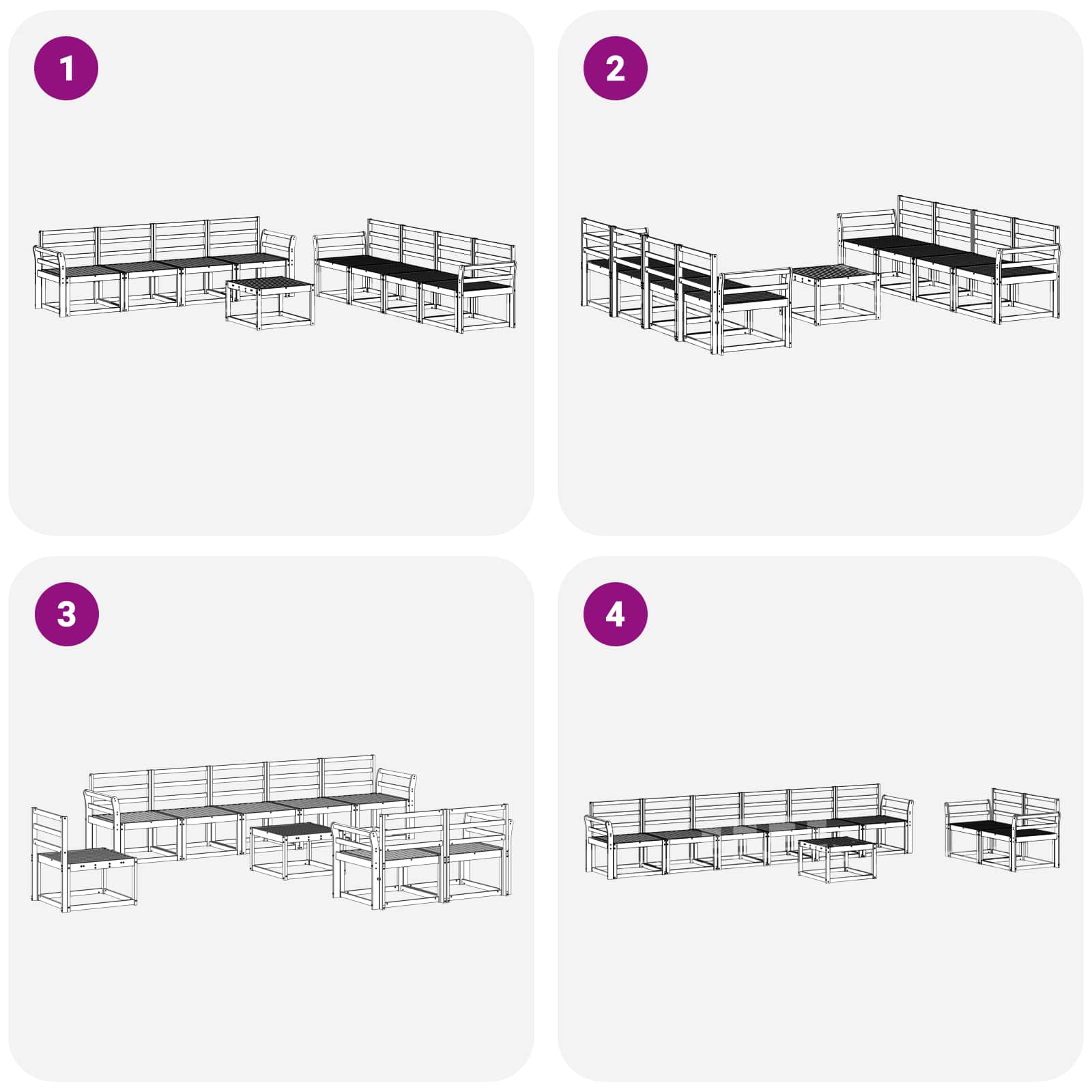Ensemble de canapés d'extérieur 9 pcs Blanc 59 x 59 x 37 cm - XIOS