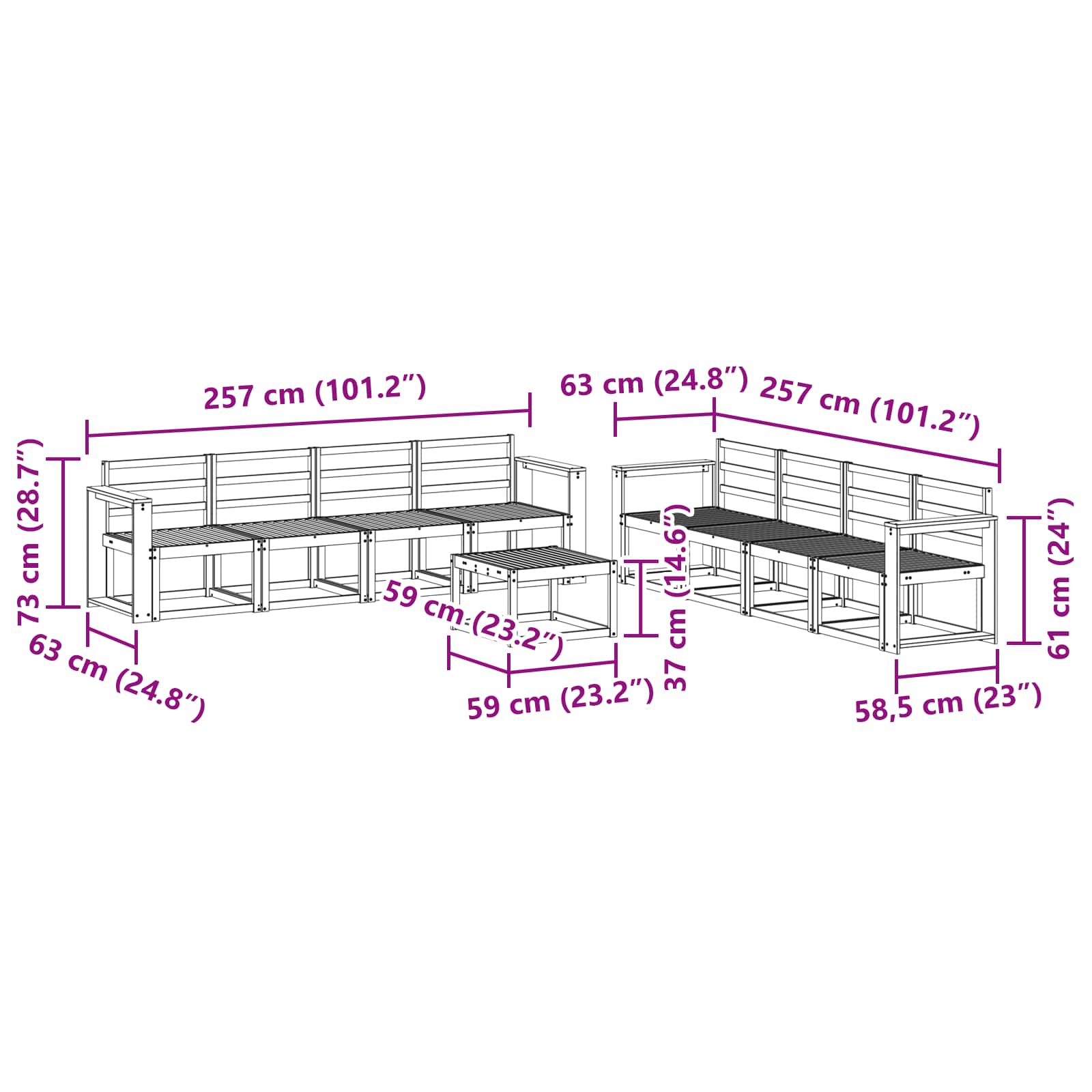 Ensemble de canapés d'extérieur 9 pcs Blanc 59 x 59 x 37 cm - XIOS