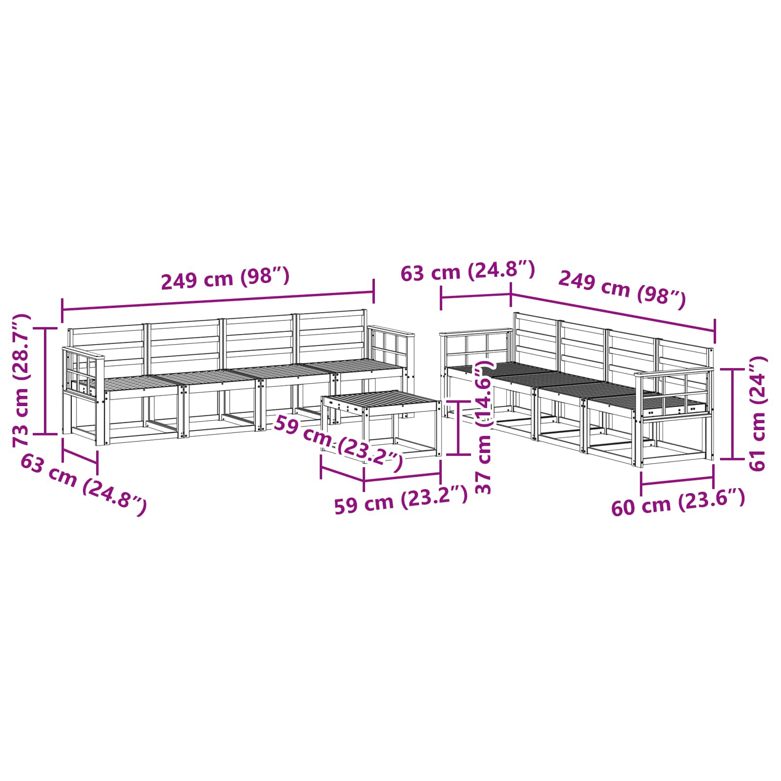Ensemble de canapés d'extérieur 9 pcs Blanc 59 x 59 x 37 cm - XIOS
