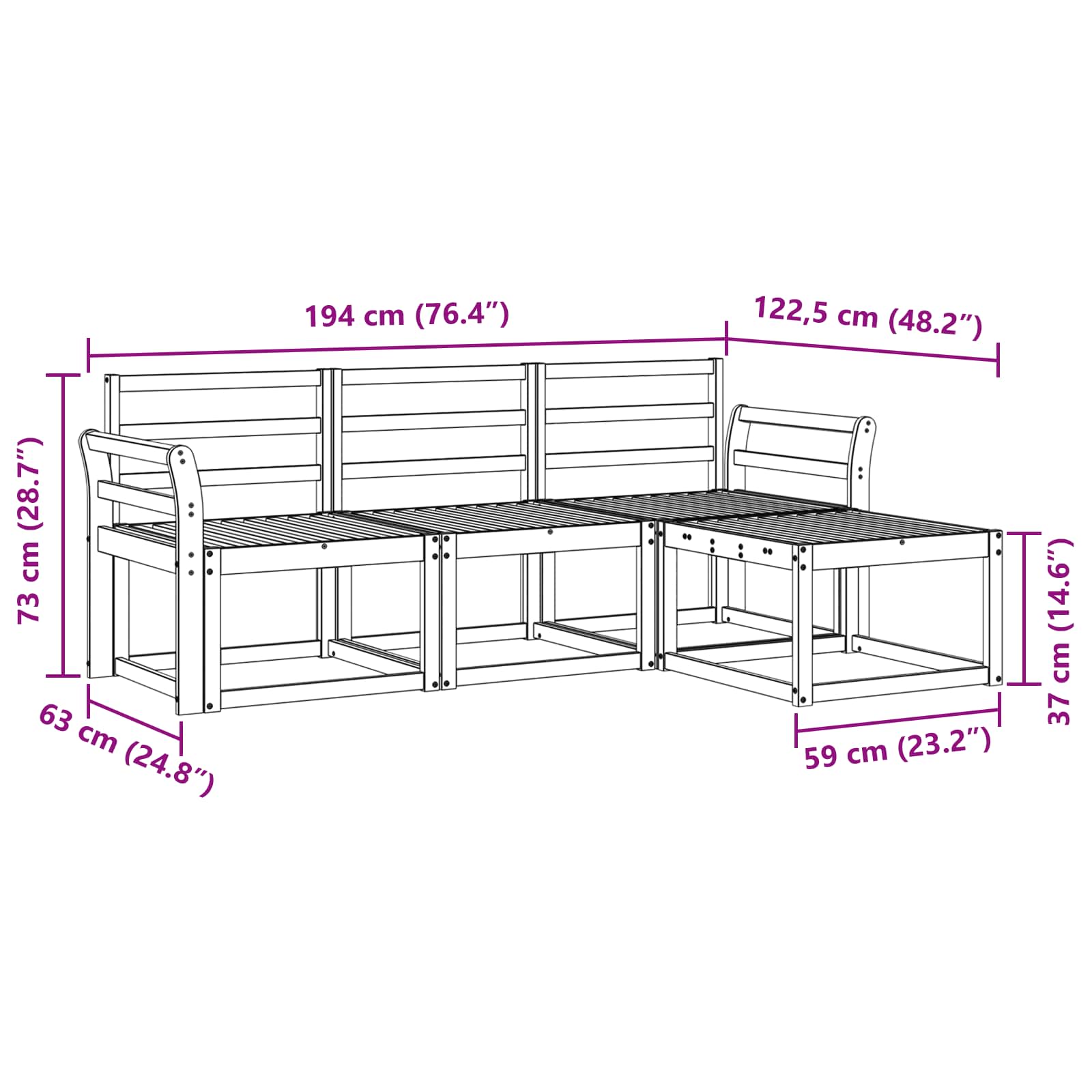 Ensemble de canapés d'extérieur 4 pcs Blanc 194 x 122,5 x 73 cm