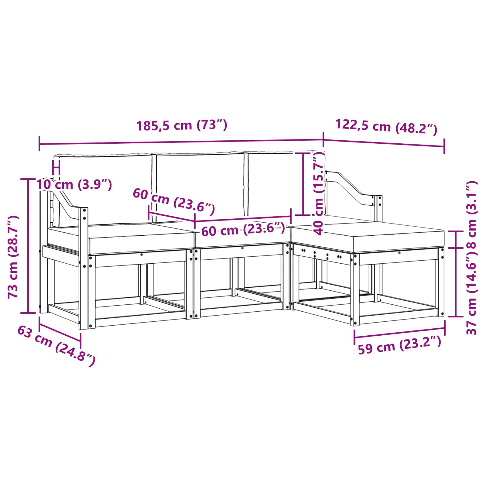 Ensemble de canapés d'extérieur 4 pcs Blanc et gris clair - XIOS