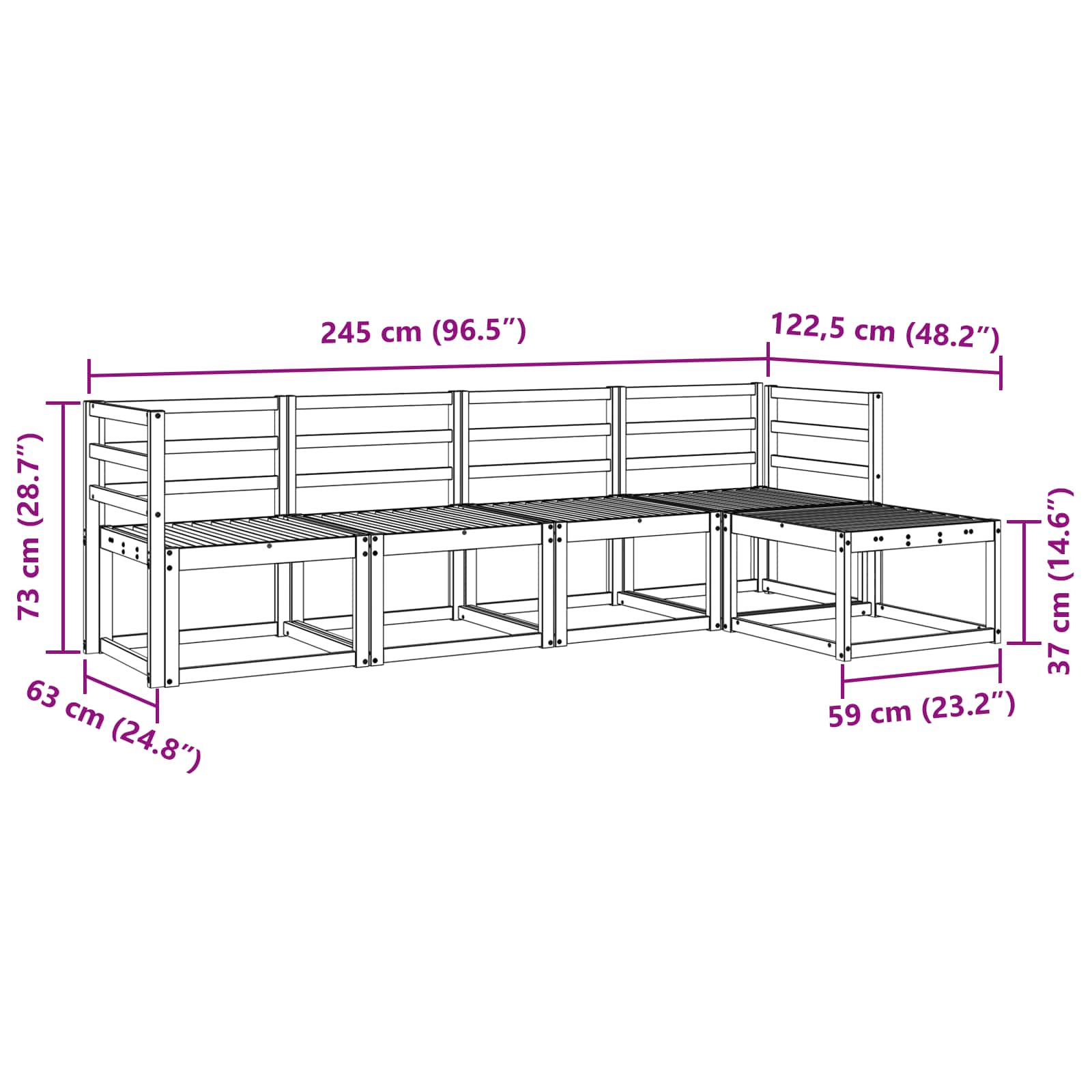 Ensemble de canapés d'extérieur 5 pcs Blanc 245 x 122,5 x 73 cm - XIOS