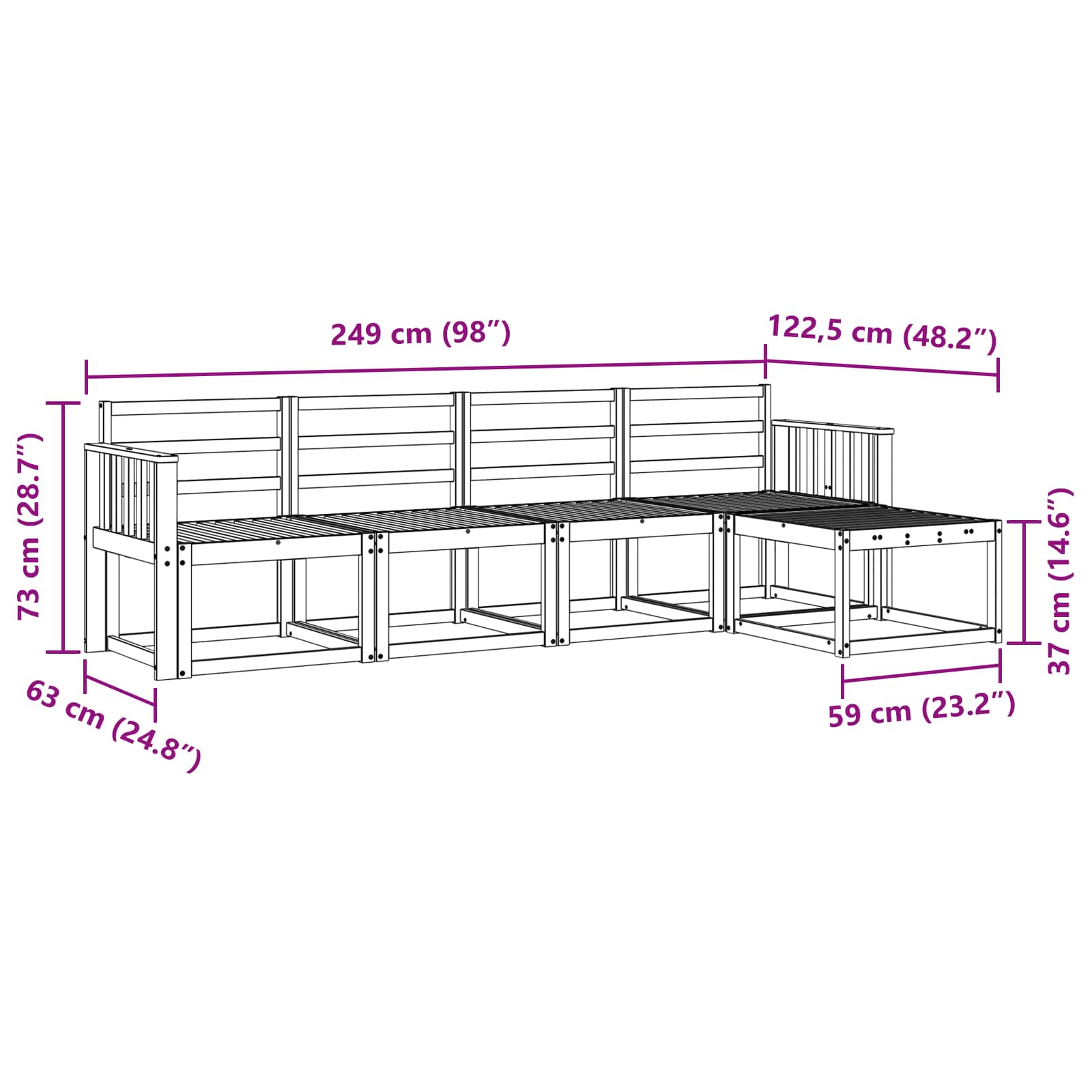 Ensemble de canapés d'extérieur 5 pcs Blanc 249 x 122,5 x 73 cm - XIOS
