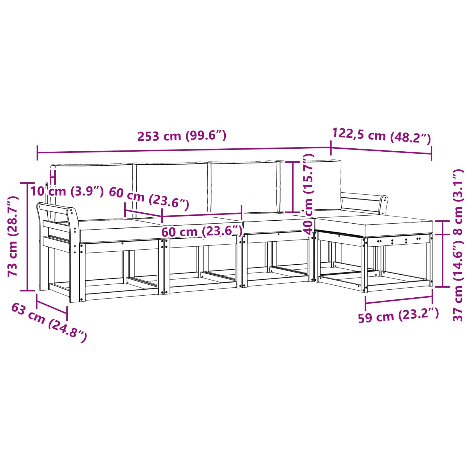 Ensemble de canapés d'extérieur 5 pcs Bois d'Acacia Massif - XIOS