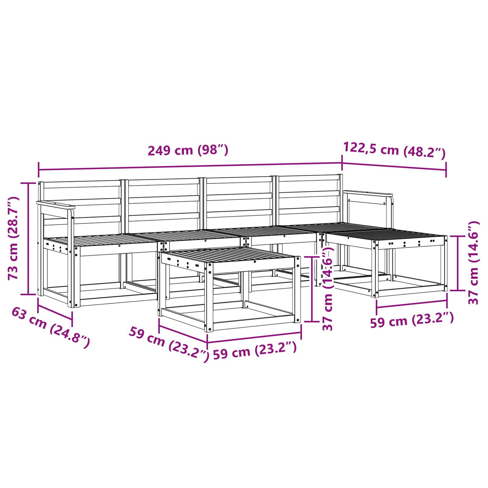 Ensemble de canapés d'extérieur 6 pcs Blanc 59 x 59 x 37 cm - XIOS