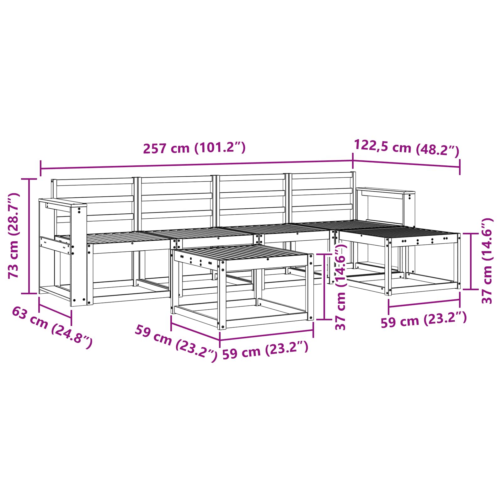 Ensemble de canapés d'extérieur 6 pcs Blanc 59 x 59 x 37 cm - XIOS