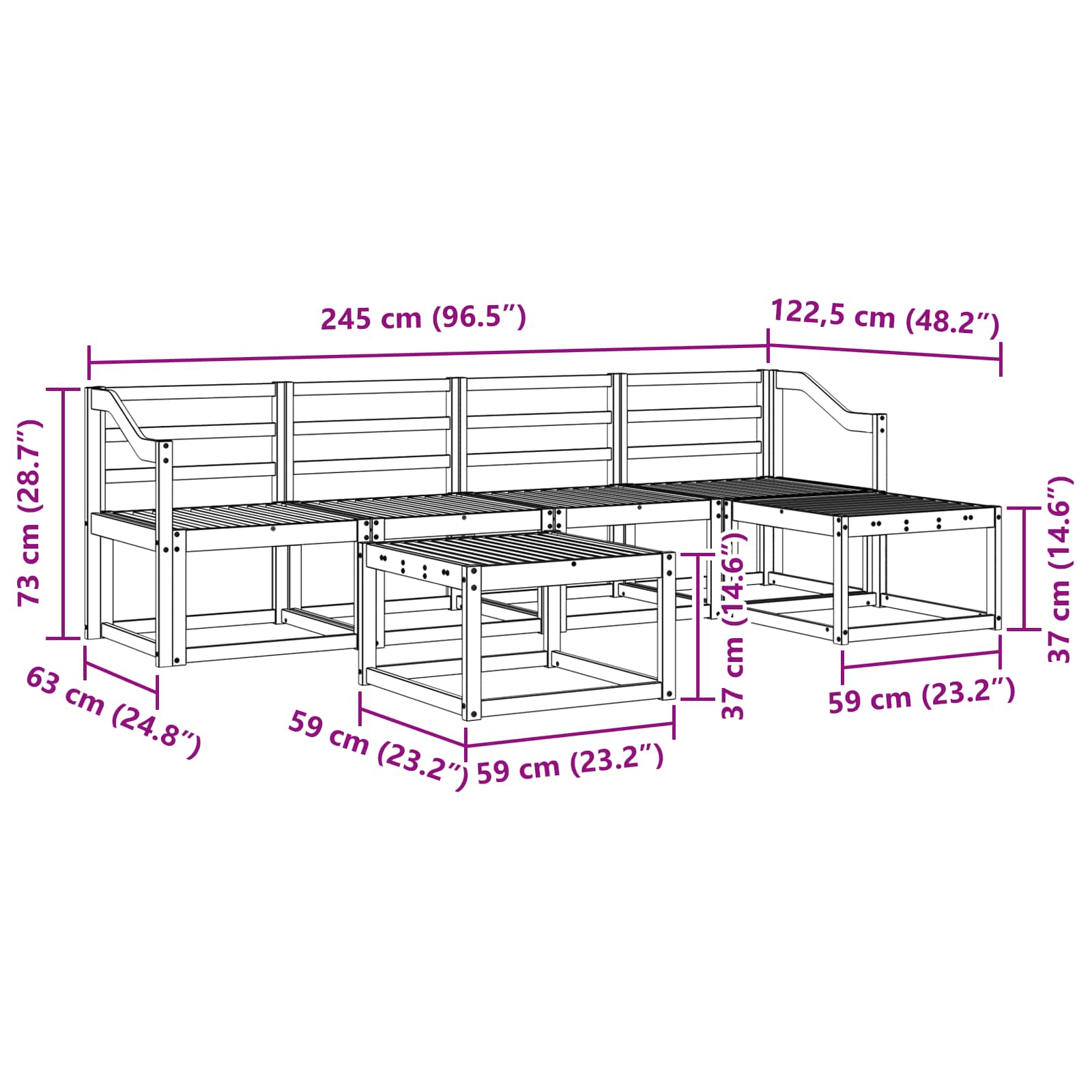 Ensemble de canapés d'extérieur 6 pcs Blanc 59 x 59 x 37 cm - XIOS