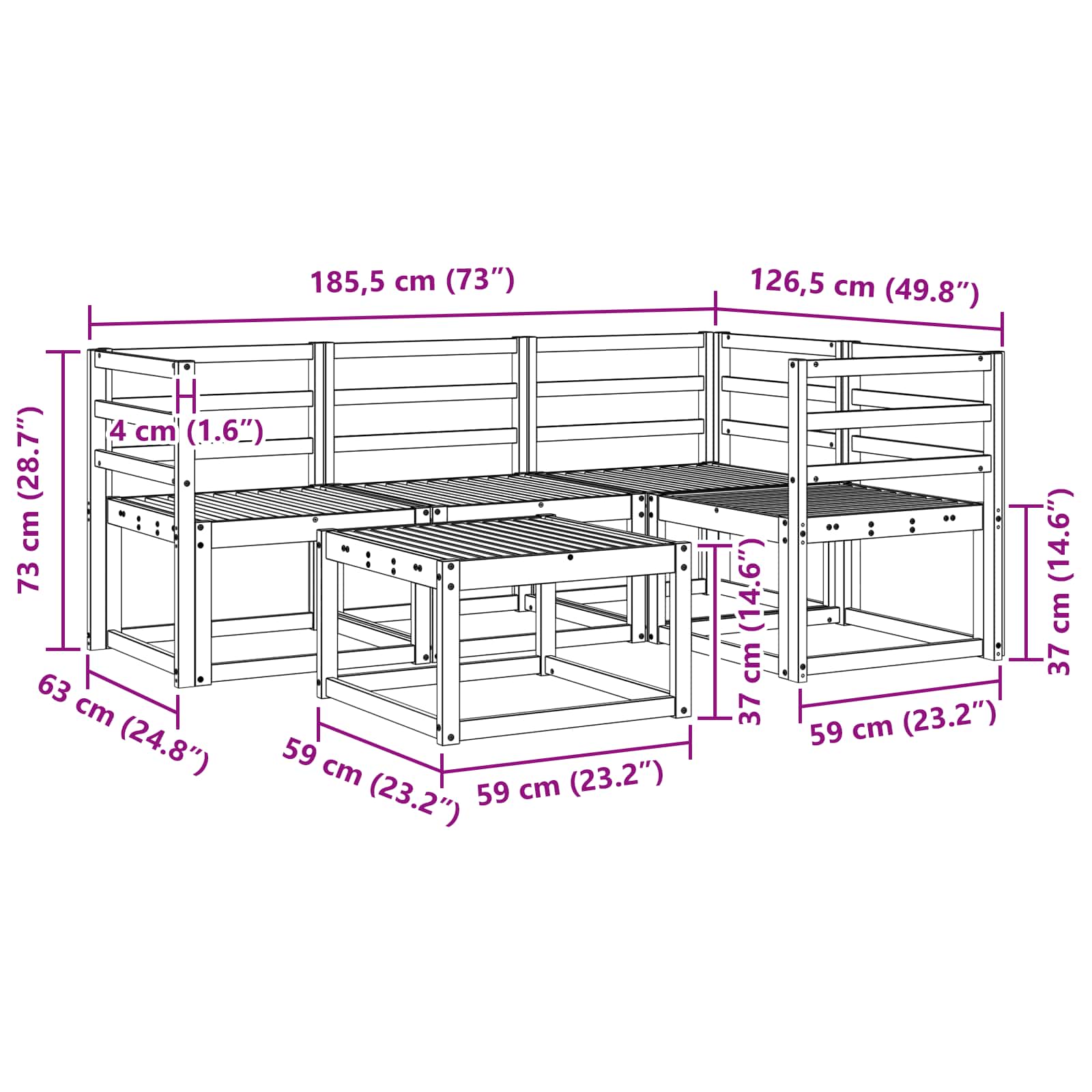 Ensemble de canapés d'extérieur 5 pcs Blanc 59 x 59 x 37 cm - XIOS