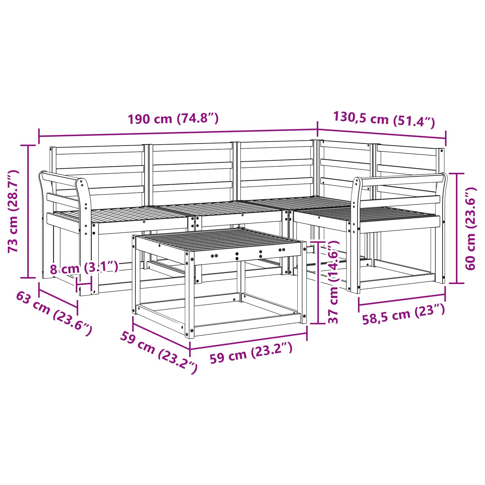 Ensemble de canapés d'extérieur 5 pcs Blanc 59 x 59 x 37 cm - XIOS