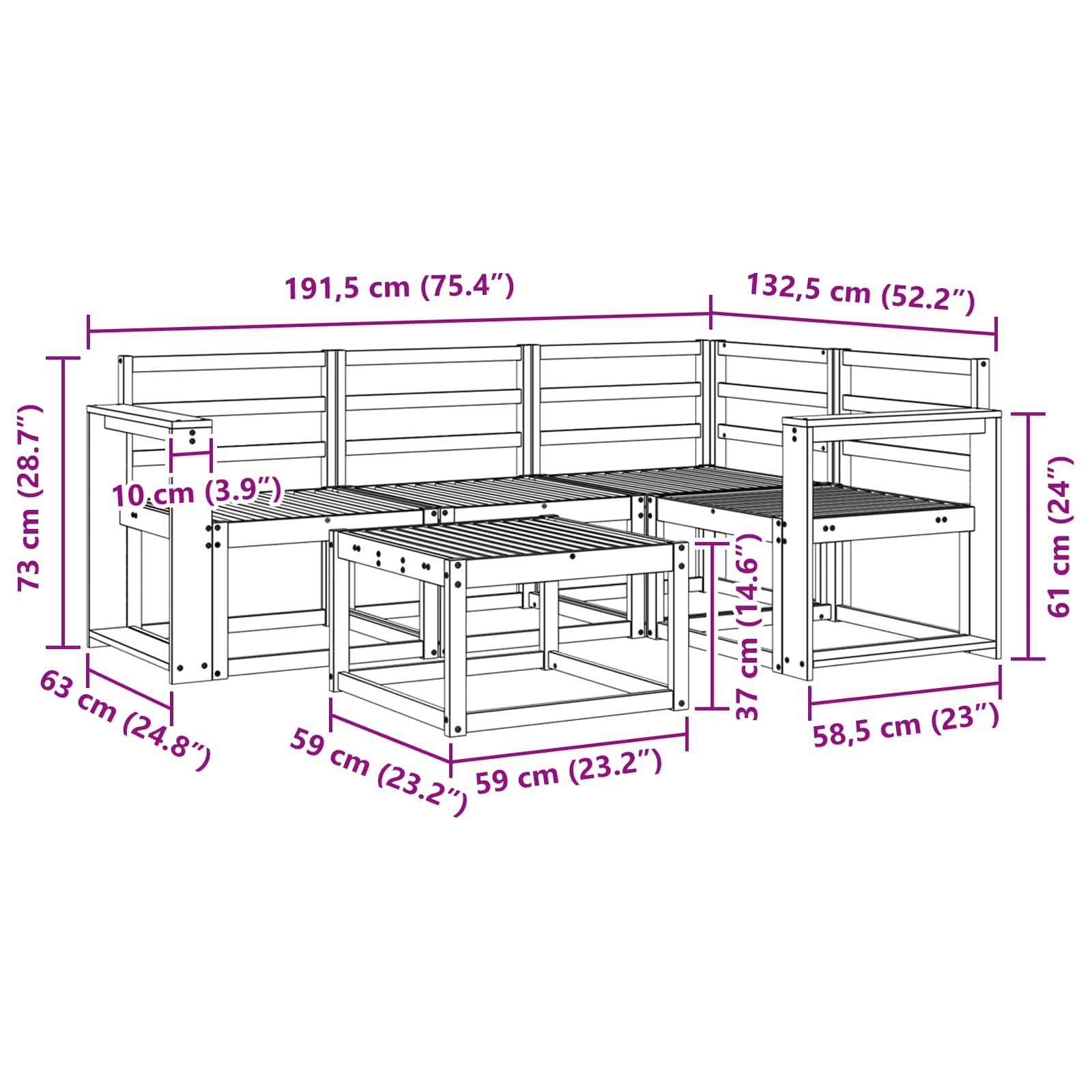 Ensemble de canapés d'extérieur 5 pcs Blanc 59 x 59 x 37 cm - XIOS