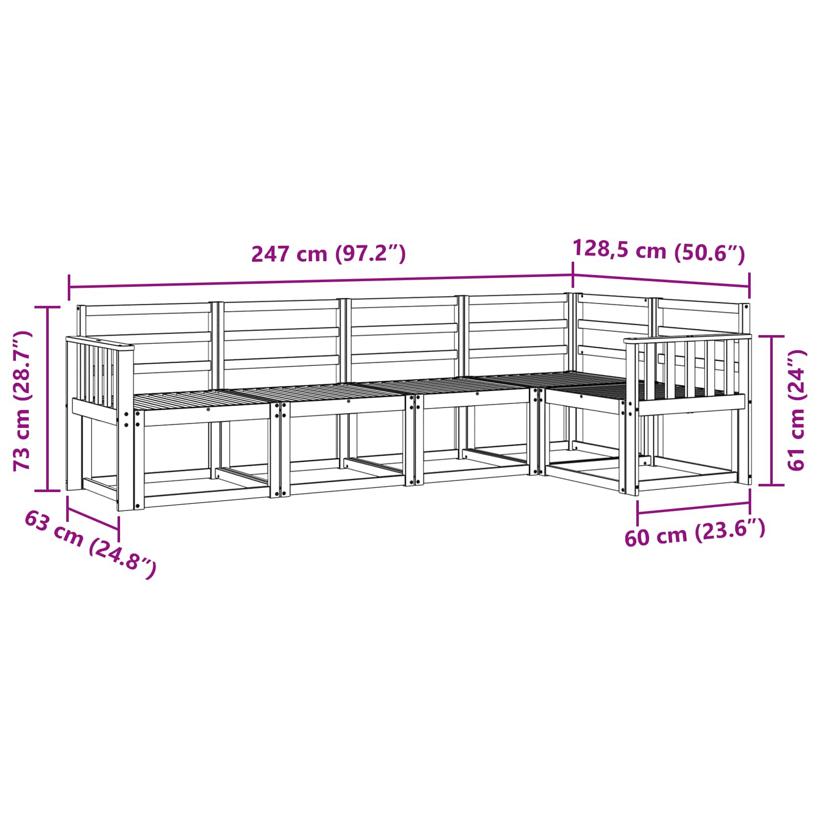 Ensemble de canapés d'extérieur 5 pc Blanc Bois d'Acacia Massif - XIOS