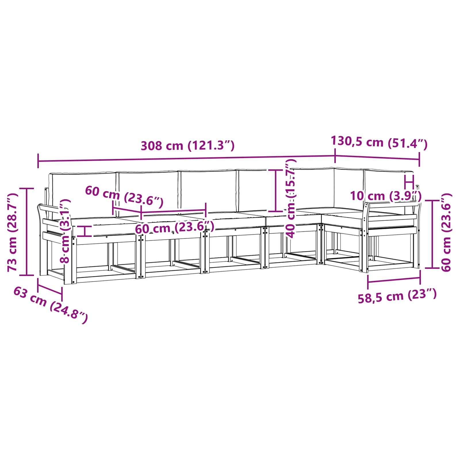 Ensemble de canapés d'extérieur 6 pcs Blanc et Beige Polyester - XIOS