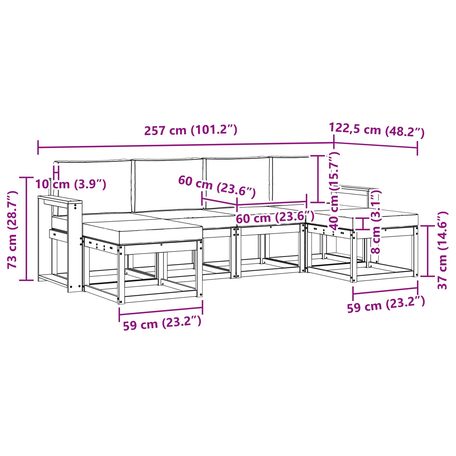 Ensemble de canapés d'extérieur 6 pcs Blanc et crème Polyester - XIOS
