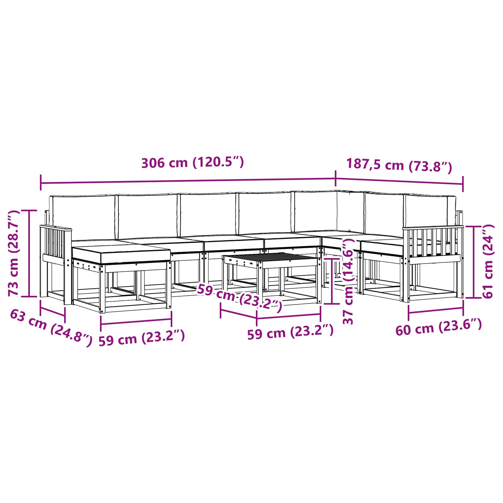 Ensemble de canapés d'extérieur 9 pcs Blanc et Beige - XIOS