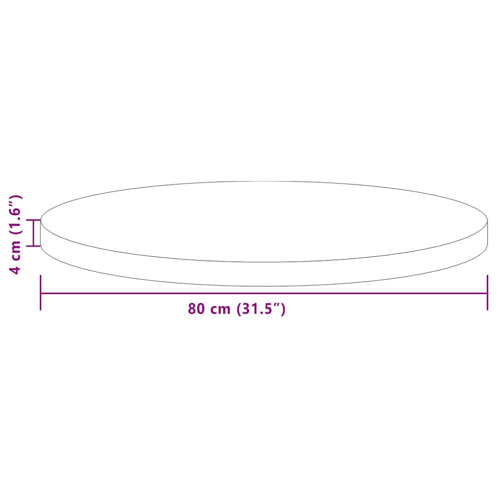 Plateau de table Ø 80 x 4 cm Rond Bois de chêne massif