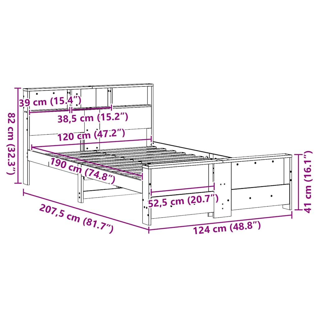 Cadre de lit Marron cire 120 x 190 cm Bois massif en pin - XIOS