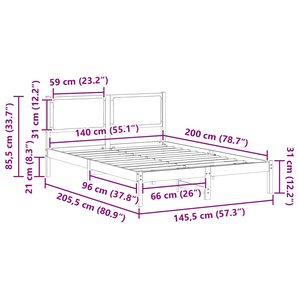Cadre de lit Gris clair 140 x 200 cm Pin massif - XIOS
