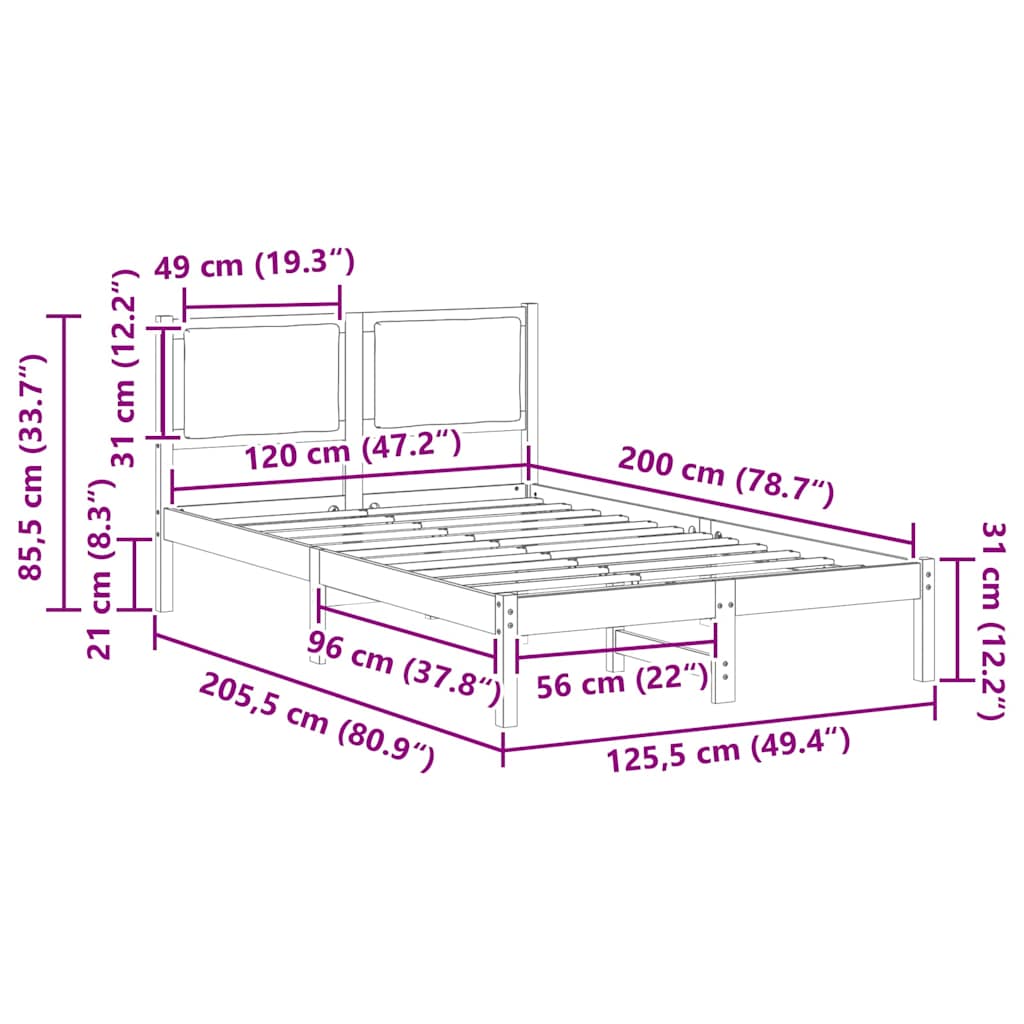 Cadre de lit avec tête de lit Taupe 120 x 200 cm Pin massif