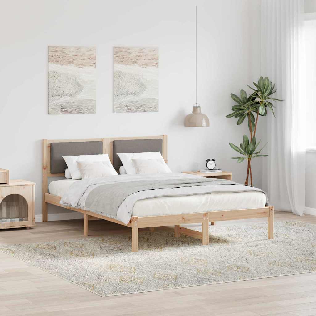 Cadre de lit avec tête de lit Taupe 135 x 190 cm Pin massif