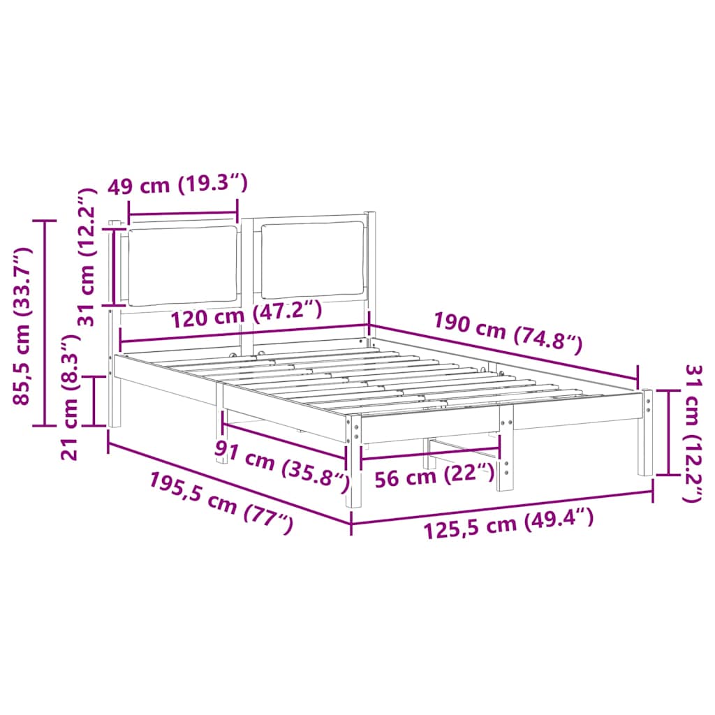 Cadre de lit avec tête de lit Taupe 120 x 190 cm Pin massif - XIOS
