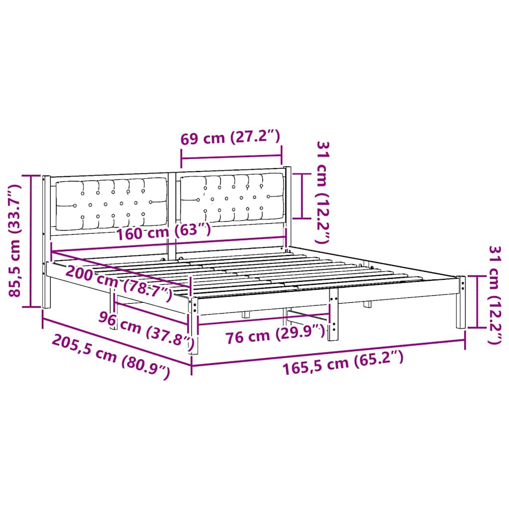 Cadre de lit Gris clair 160 x 200 cm Pin massif