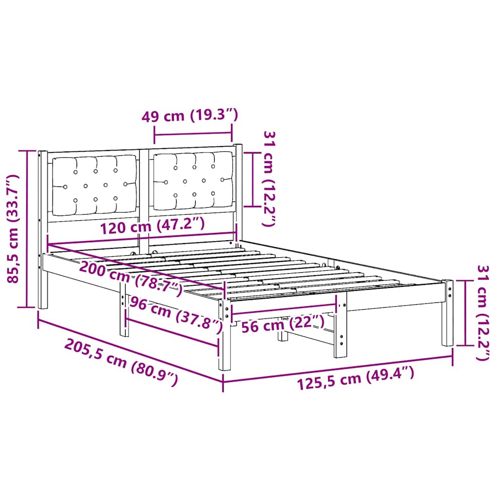 Cadre de lit Gris foncé 120 x 200 cm Pin massif
