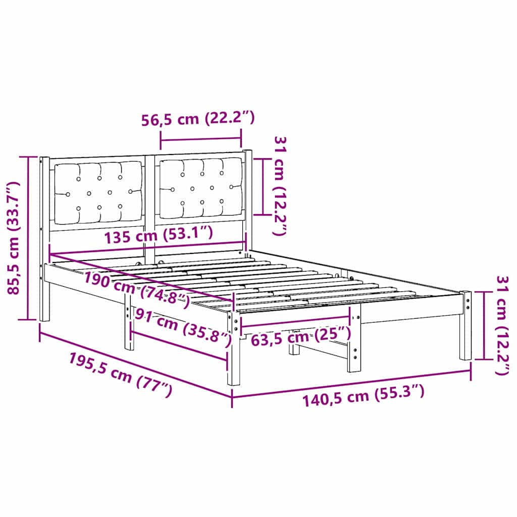 Cadre de lit avec tête de lit Taupe 135 x 190 cm tissu - XIOS
