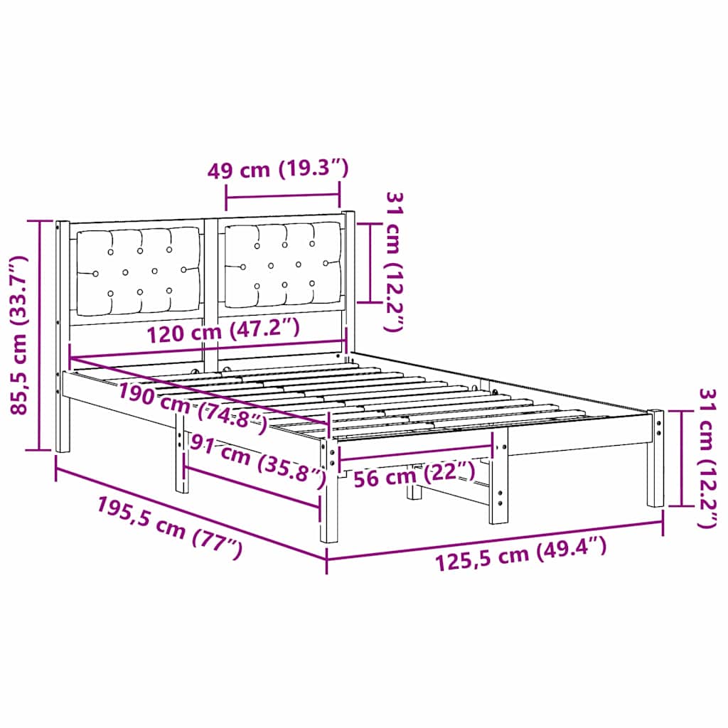 Cadre de lit avec tête de lit Taupe 120 x 190 cm Pin massif